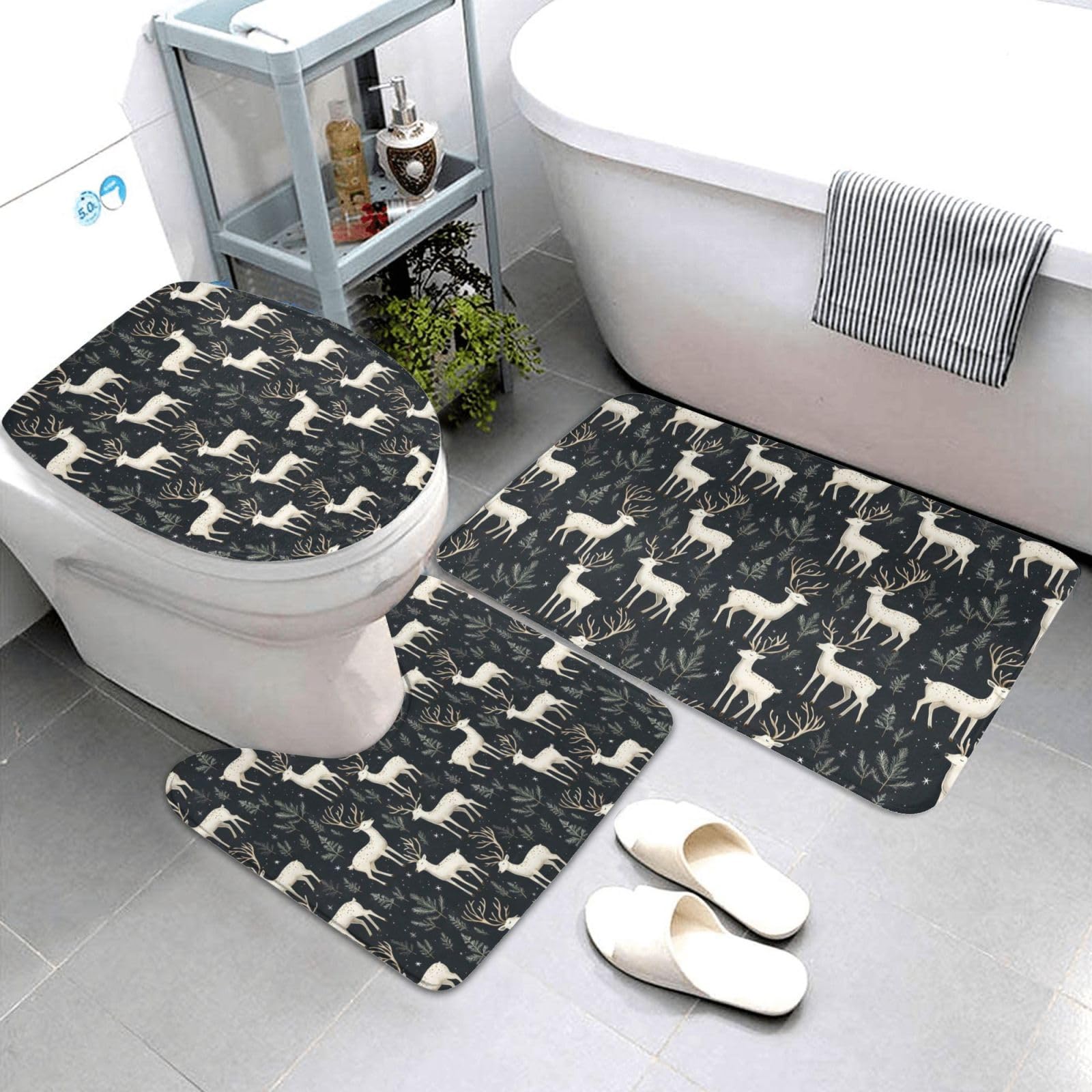 Tapis de salle de bain absorbant et antidérapant lavable motif cerf