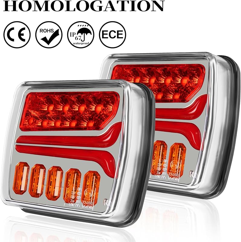 AOHEWEI LED Hátsó Lámpa Szett 12/24V - Vízálló Féklámpa Dinamikus Irányjelzővel és Rendszámvilágítással Utánfutókhoz, Lakókocsikhoz, Teherau