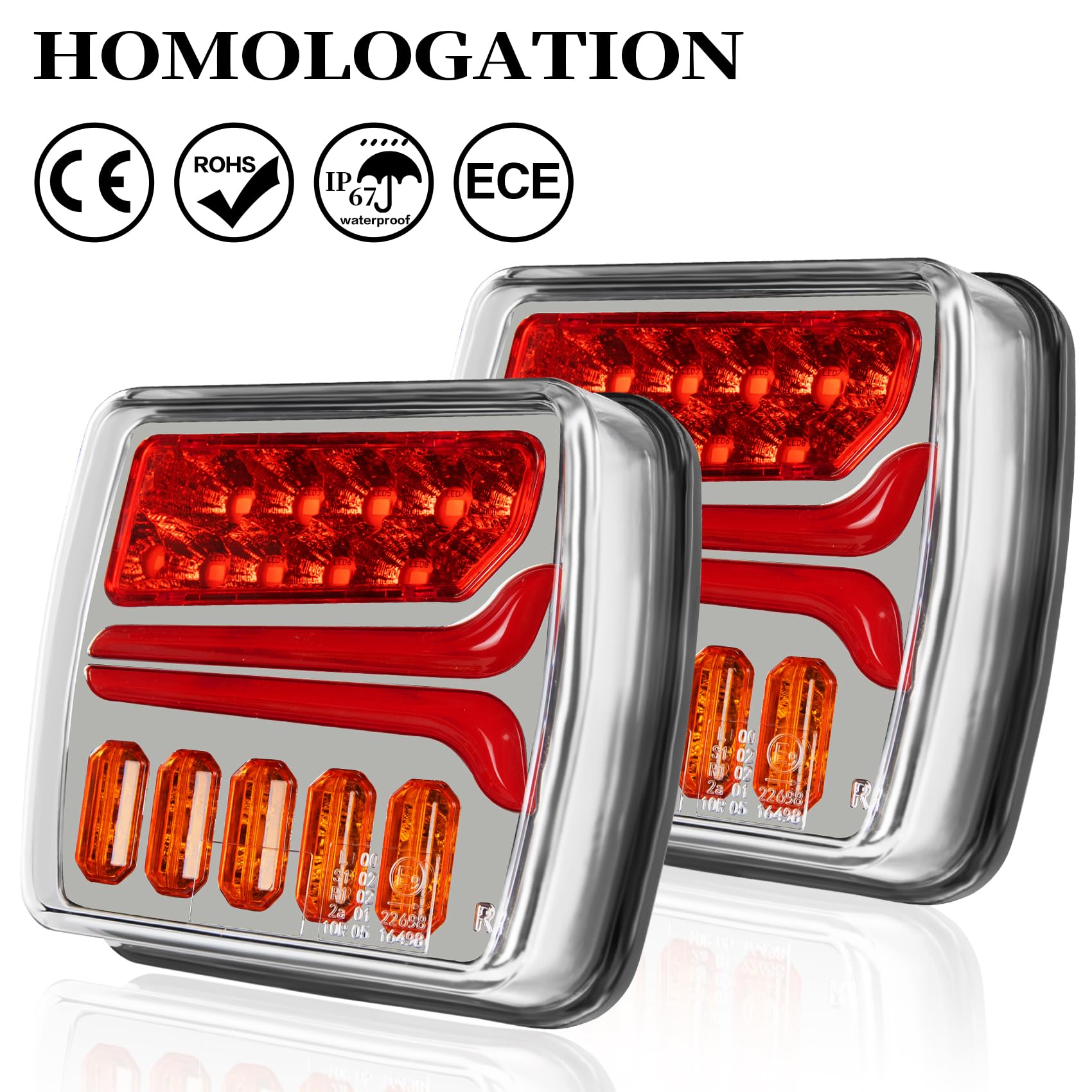 AOHEWEI 12/24V LED tylne światła przyczepy 2 szt. Światła tylne wodoodporne, lampa pozycyjna hamulca dynamiczny kierunkowskaz oświetlenie tablicy rejestracyjnej dla RV ciągnik siodłowy Van E-mark