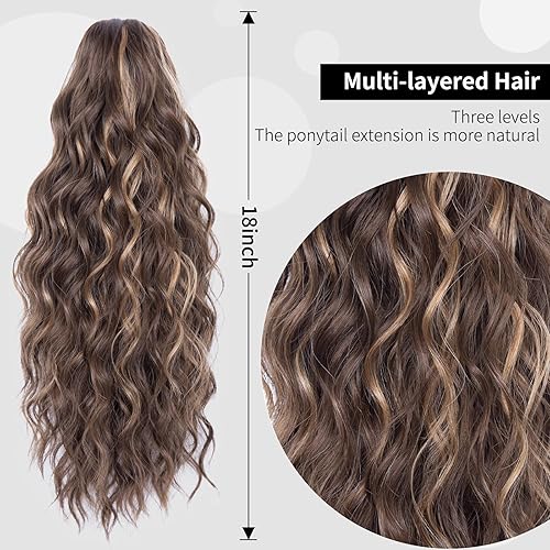 Miniatura 2 de Extensiones de cabello multicapa, cola de caballo de 18 pulgadas, extensiones de cola de caballo rizadas gruesas para mujer, extensión de cola de