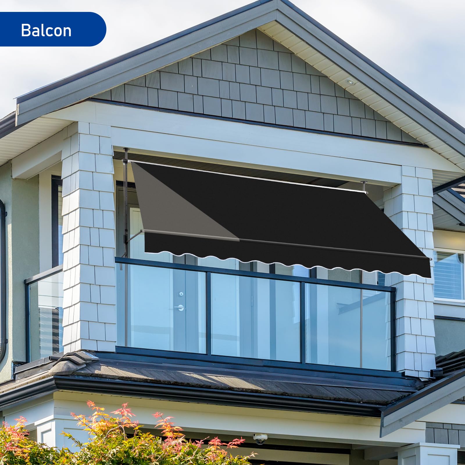 LEADZM Tenda da sole per balcone senza fori, impermeabile, resistente ai raggi UV, regolabile in altezza con manovella, per terrazze, balcone, giardino, negozio (nero, 300 x 120 x (200-300)