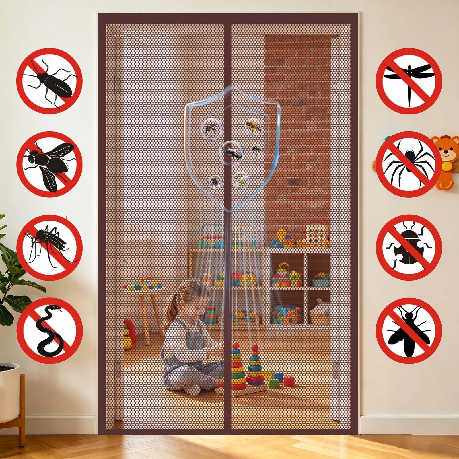 Zanzariera Magnetica 118 x 250 cm Magneti Potenti Chiusura Automatica, Traspirante Zanzariera Porta Magnetico a Mani Libere Senza per Camera, Terrazze, Marrone