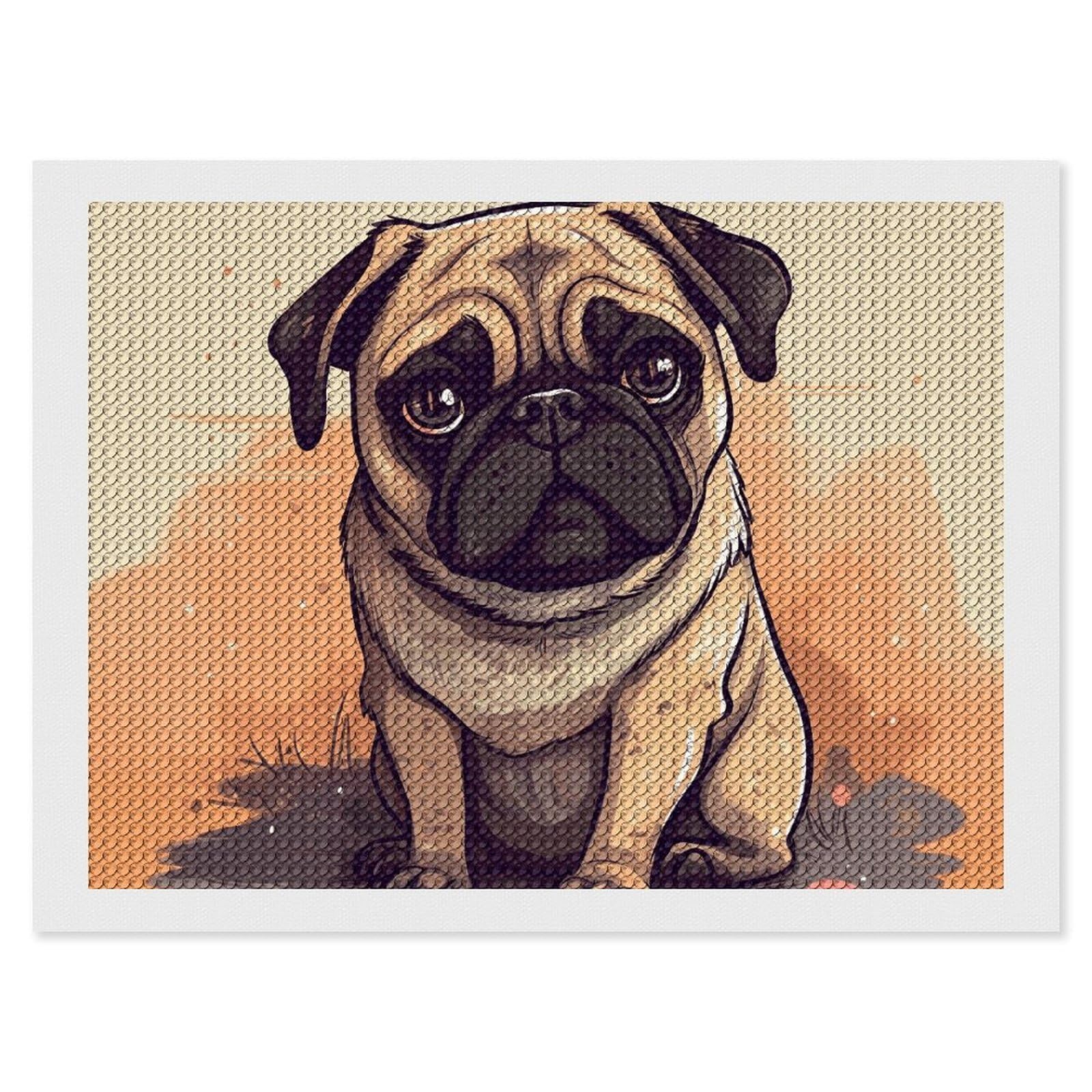 NONHAI Diamond Painting Kits for Adults - DIY Diamond Art Kits for Beginners - Full 5D Paint Drill Diamond Dots Paintings- Pug Cartoon Diamonds Pictures Gem Art and Craft Wall Decor 12"x16"