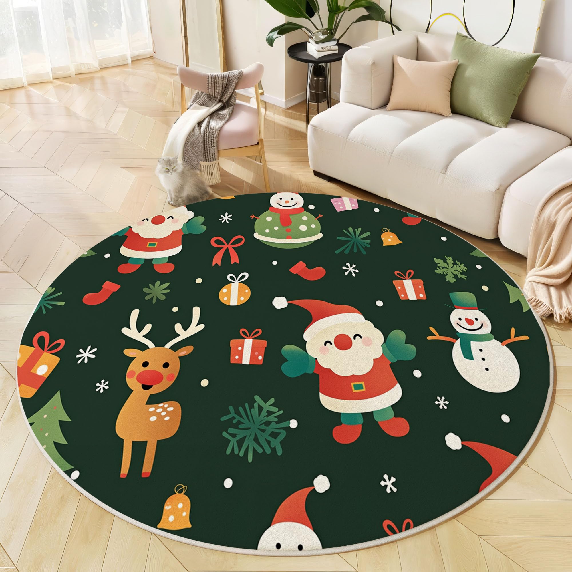 Tapis de chambre rond lavable et antidérapant de 80 cm idéal pour une salle à manger