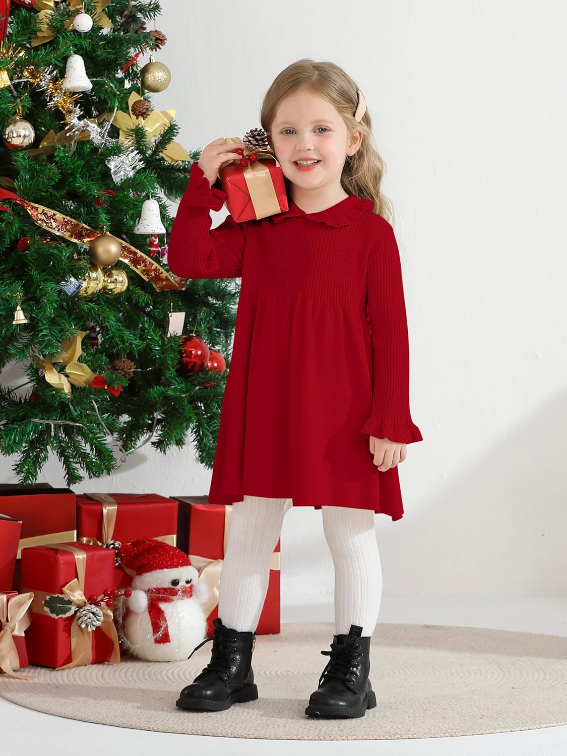 Toddler Baby Girls' Long Sleeve Dresses Ruffle Ribbed Knit Sweater Dress Fall Winter Clothes Outfits 6M-5T - Image 3