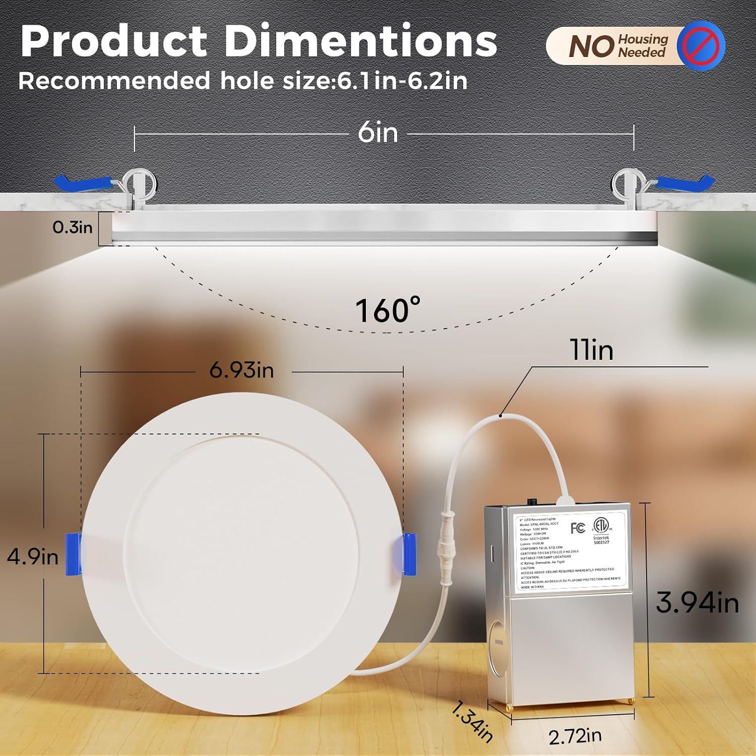 CHARKEE 12 Pack 6 Inch 5CCT LED Recessed Ceiling Lighting with Night Light | Canless Ultra-Thin Dimmable Wafer Downlight with Junction Box,13W=110W,2700K-5000K, 1000LM, ETL & Energy Star & FCC,White
