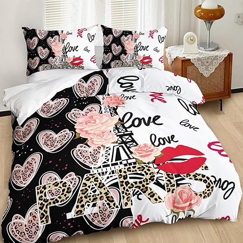 Miniatura 130 de AILONEN Juego de funda de edredón de rosa roja, tamaño King, juego de ropa de cama de delfín estrellado azul, funda de edredón romántica de San