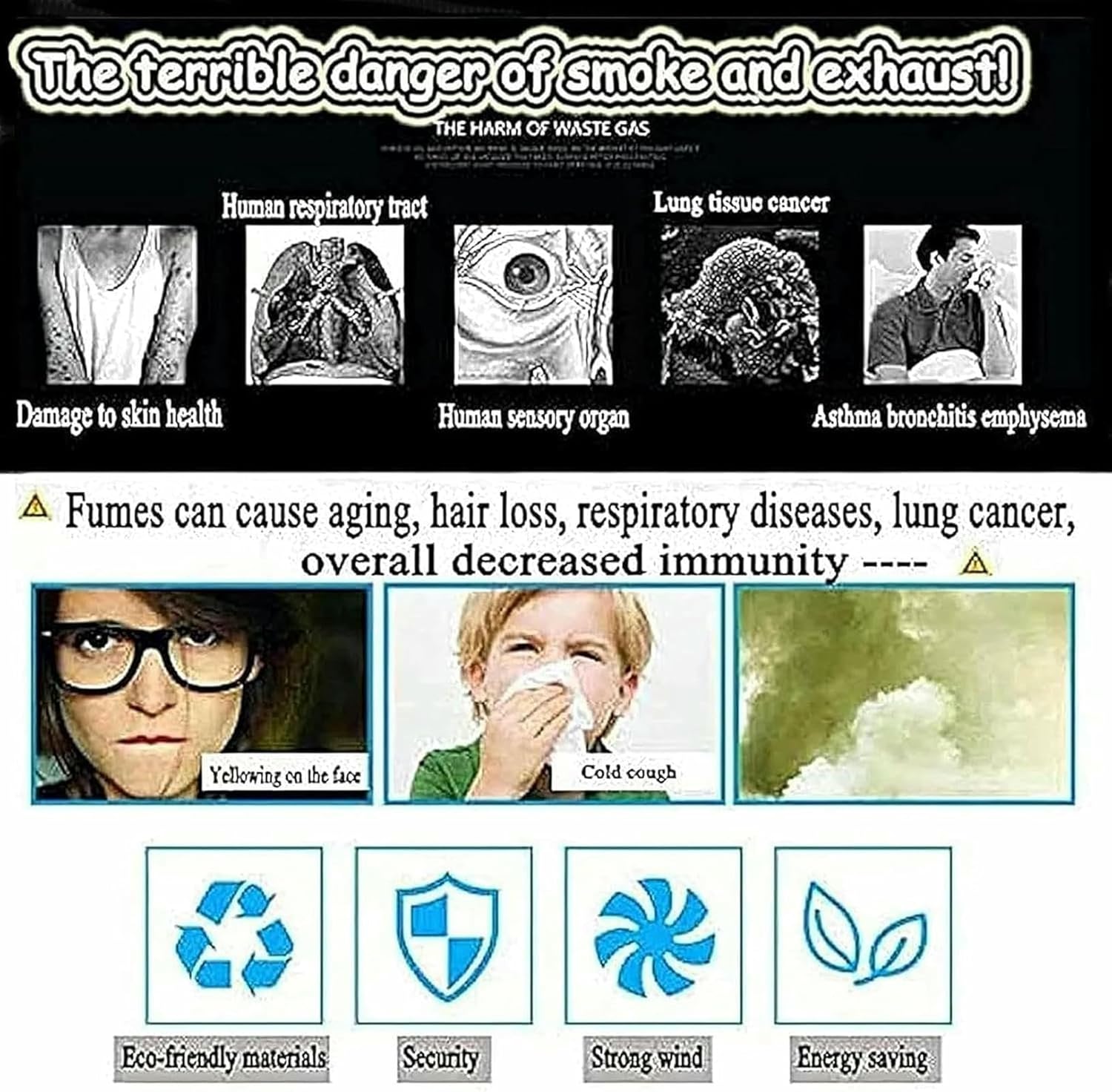 60W Chimney Ventilation Fans, Induced Draft Fan for Chimney, Household Roof Chimney Exhaust Smoke Machine-Smoke Evacuator