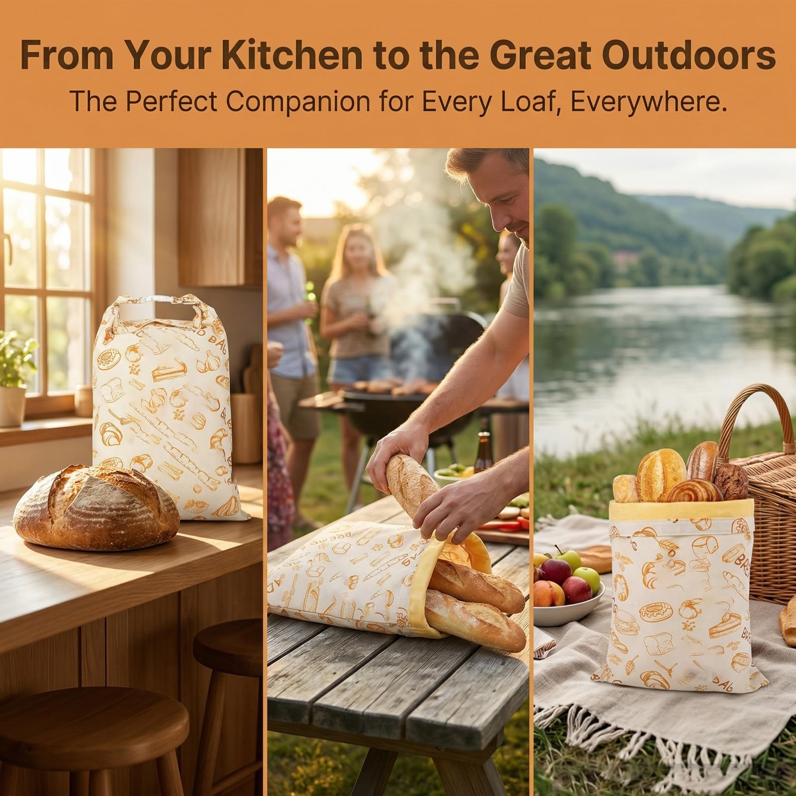 Premium-Brotbeutel Aus Baumwolle Und Bienenwachs, Bienenwachsbeutel – Wiederverwendbar, Erhältlich Mit Reißverschluss Oder Mit Knopfverschluss, Für Brot, Obst, Gemüse & Backwaren (4PCS-D)