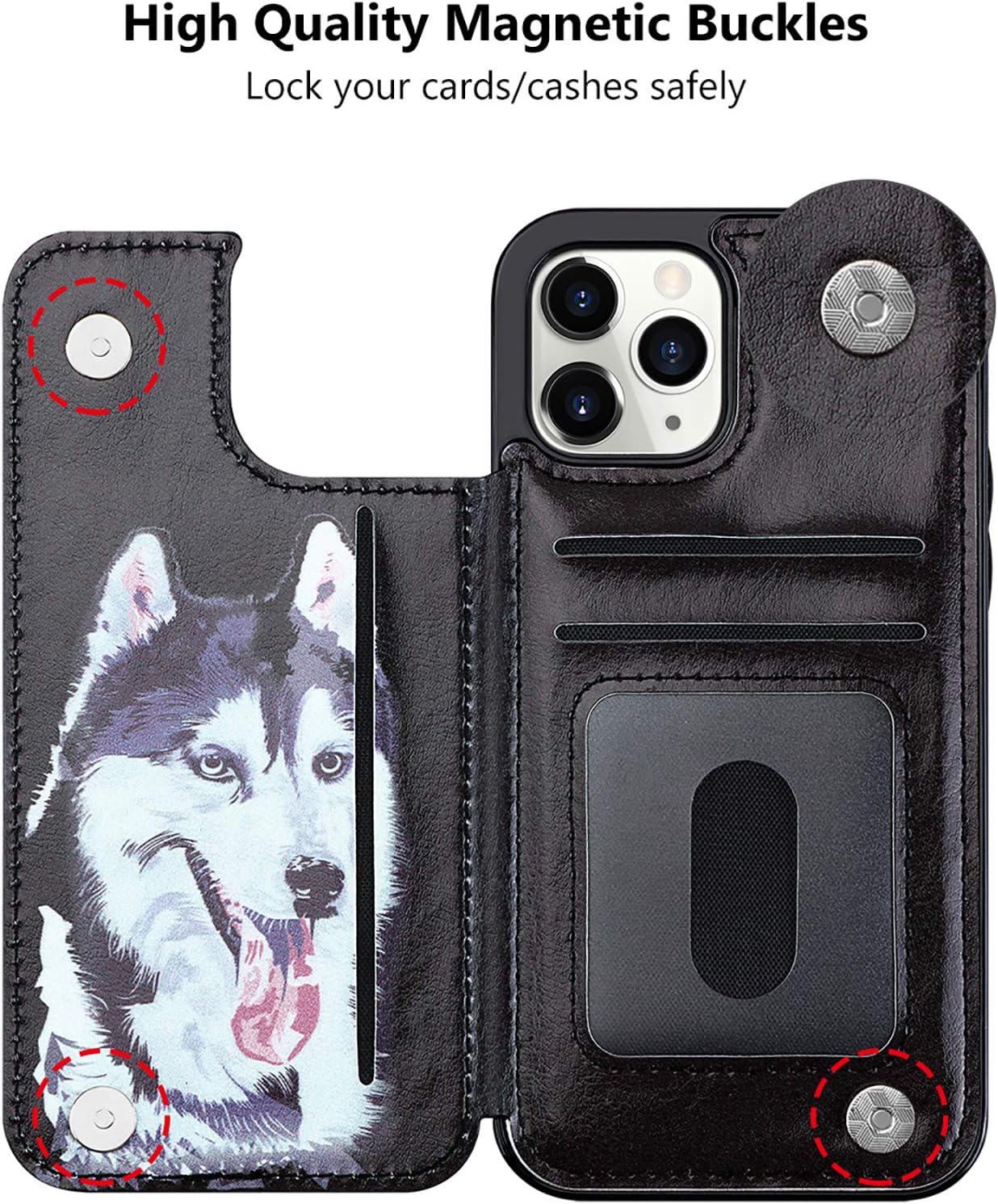 HianDier Wallet Case for iPhone 11 Pro Max 6.5-Inch Case Slim Protective Case with Credit Card Slot Holder Flip Folio Soft PU Leather Magnetic Closure Cover for 2019 iPhone 11 Pro Max, Dog White