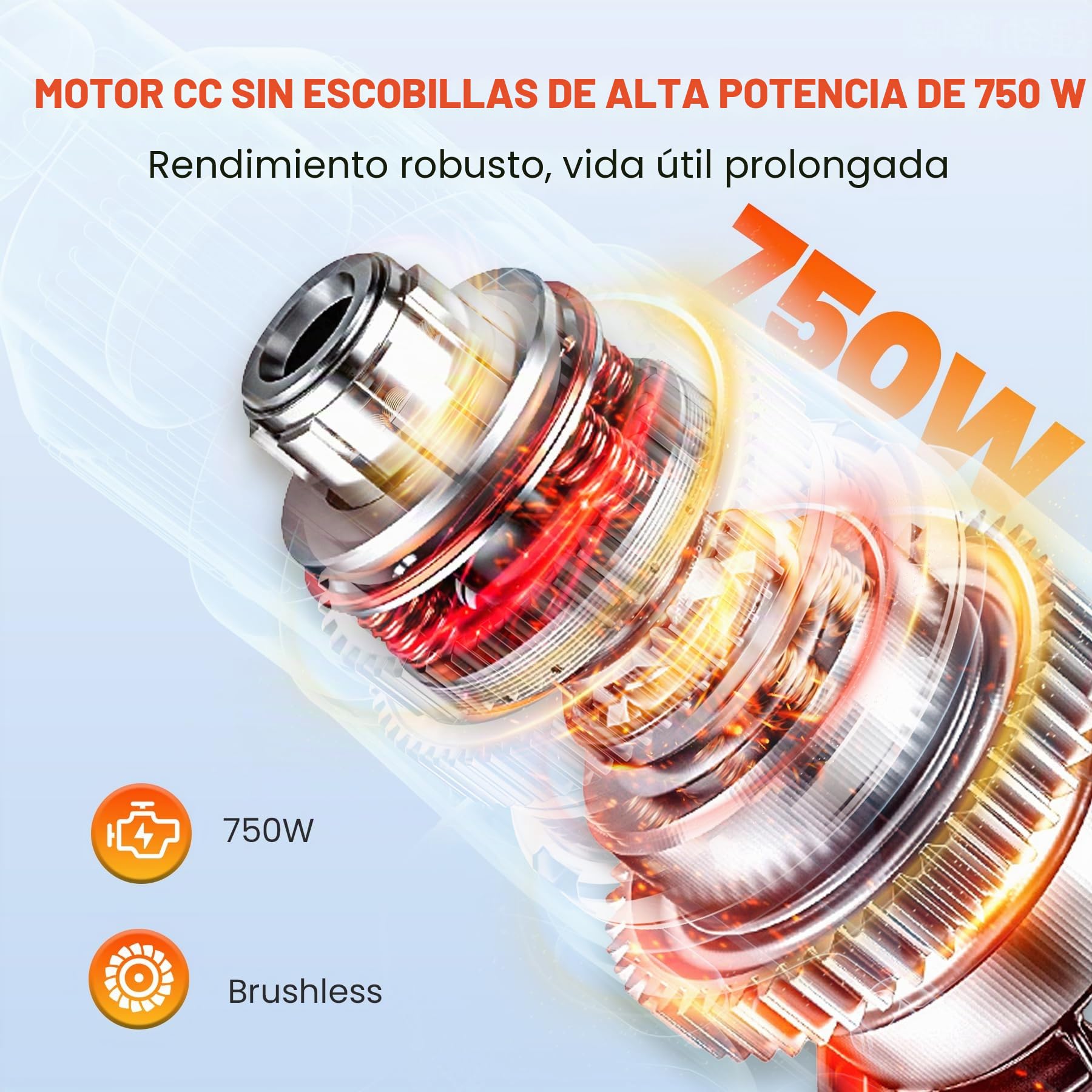 Huanyu Batidora comercial de inmersión de 750 W, batidora de mano resistente con eje de 530 mm, motor sin escobillas y velocidad variable de 3000 a 12 000 rpm.