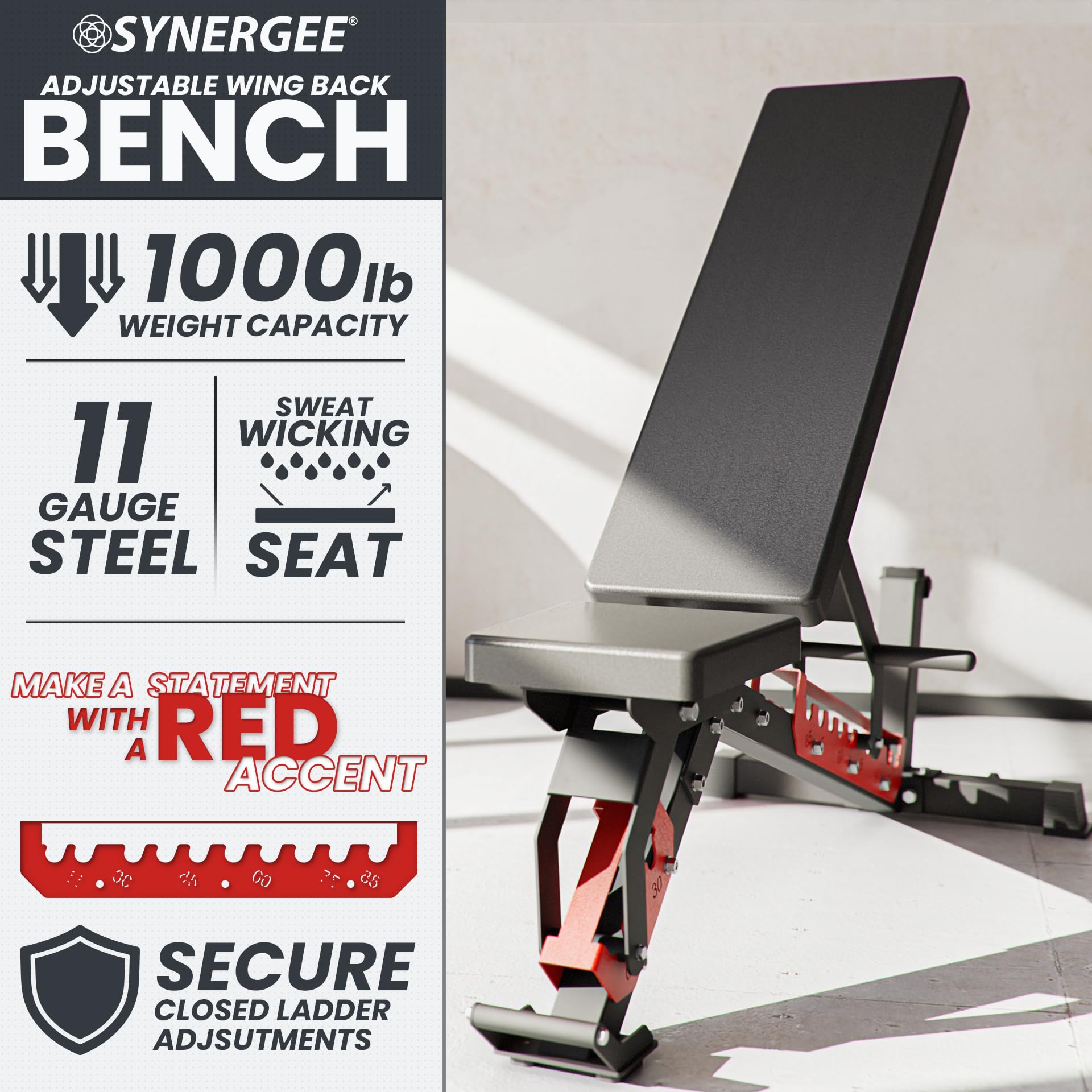 Adjustable Wing Back Bench – Weight Bench for Home Gym