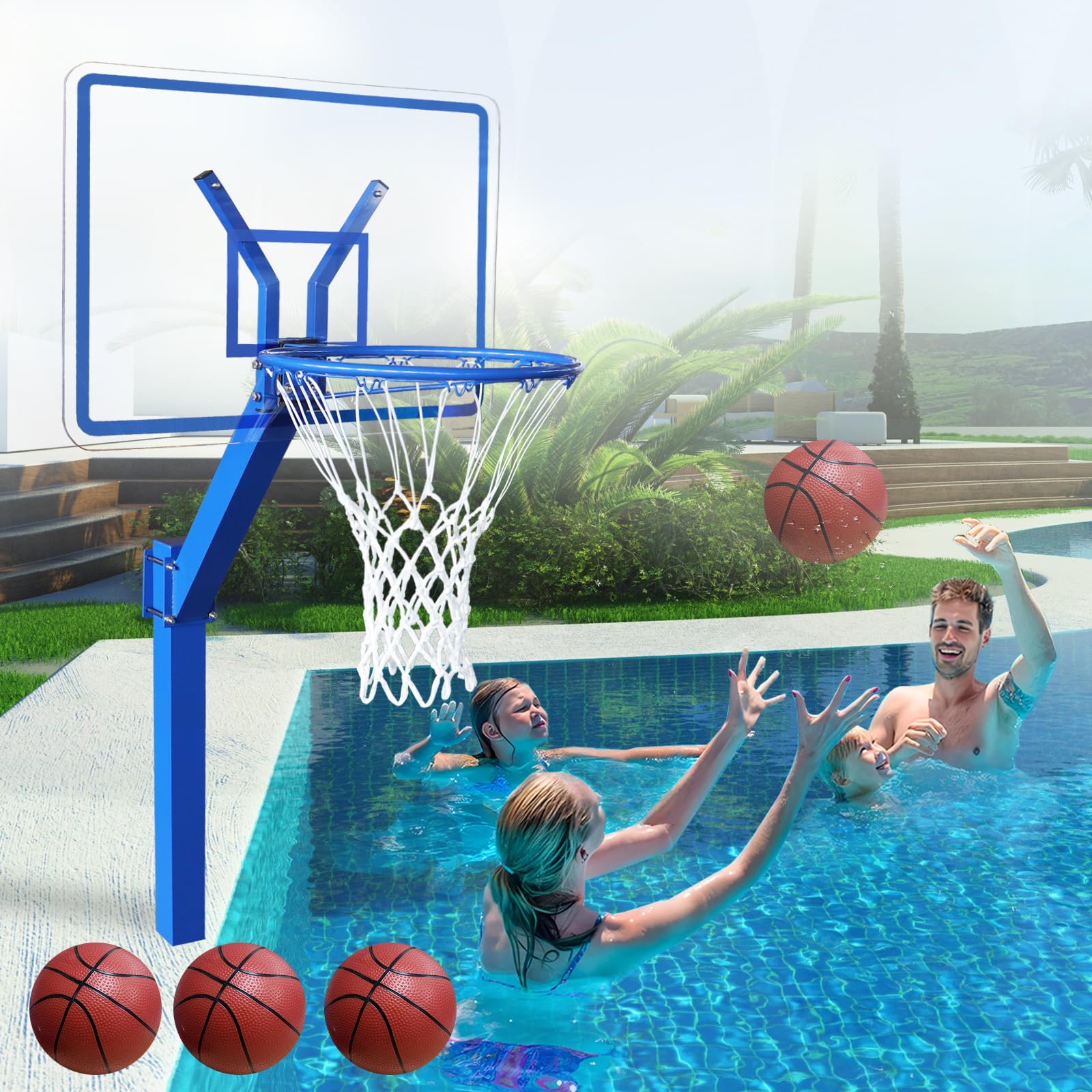 PROGOAL Pool Basketball Hoop In-Ground Removable Adjustable Height Rust-Resistant Aluminum Alloy Poolside Basketball Hoop with Acrylic Clear Backboard &18 Inch Aluminum Rim for Backyard