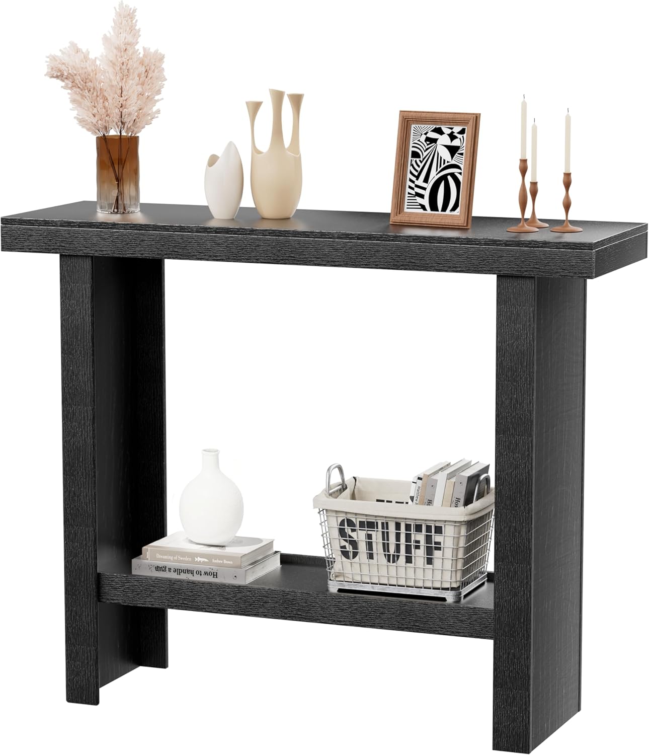 LIFECHOVY Modern Console Tables with Storage, Narrow Entryway Table for Hallway, Behind The Couch Sofa, Entrance Table with Shelves for Living Room, Foyer, Black