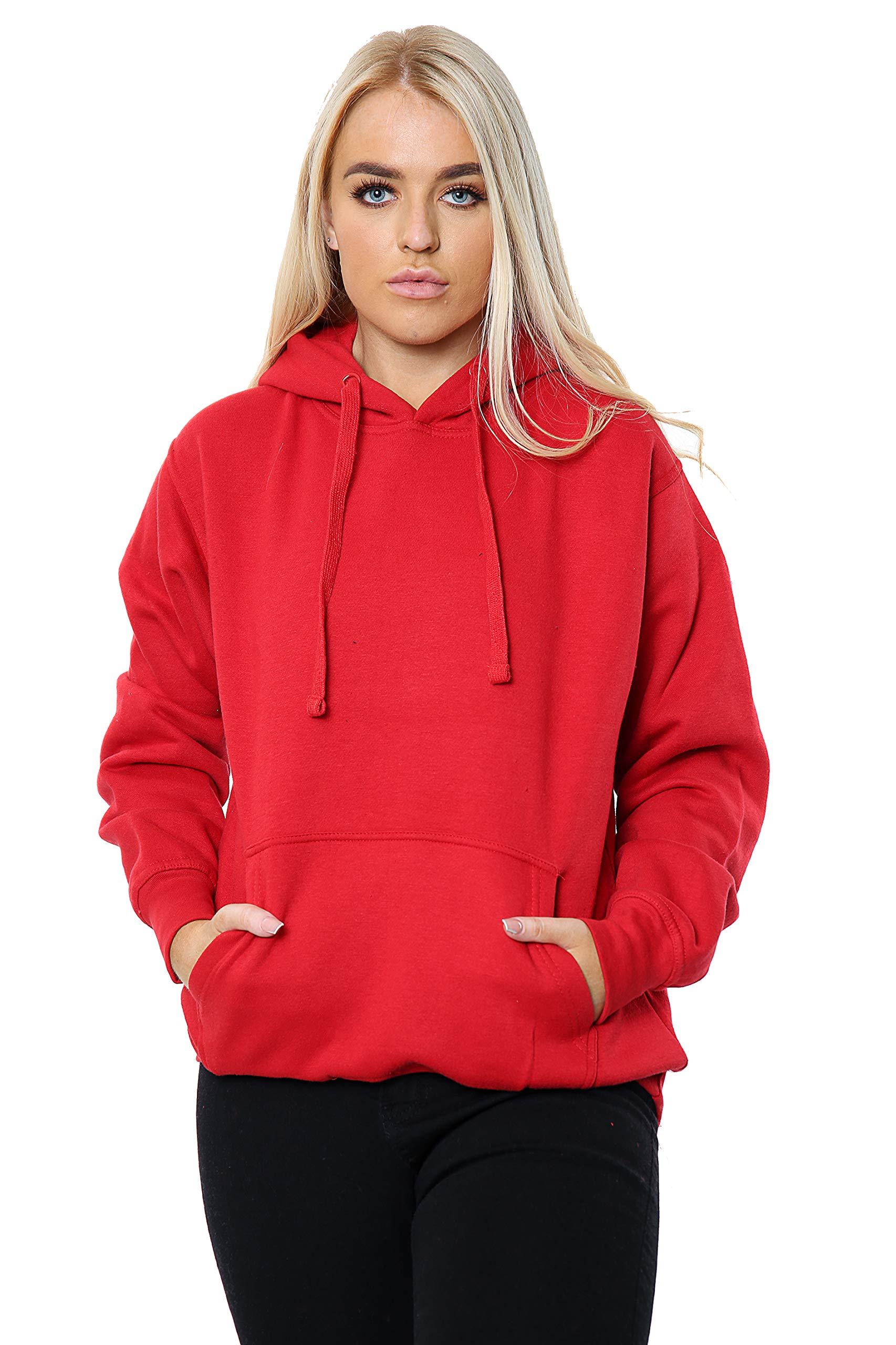 imporio 11 Women Ladies Oversized Pullover Plain Hoodie Top With Out Zip Hoodies Sweatshirt Top Jumper UK 10-18 (as8, numeric, numeric_18, numeric_20, regular, regular, Red)