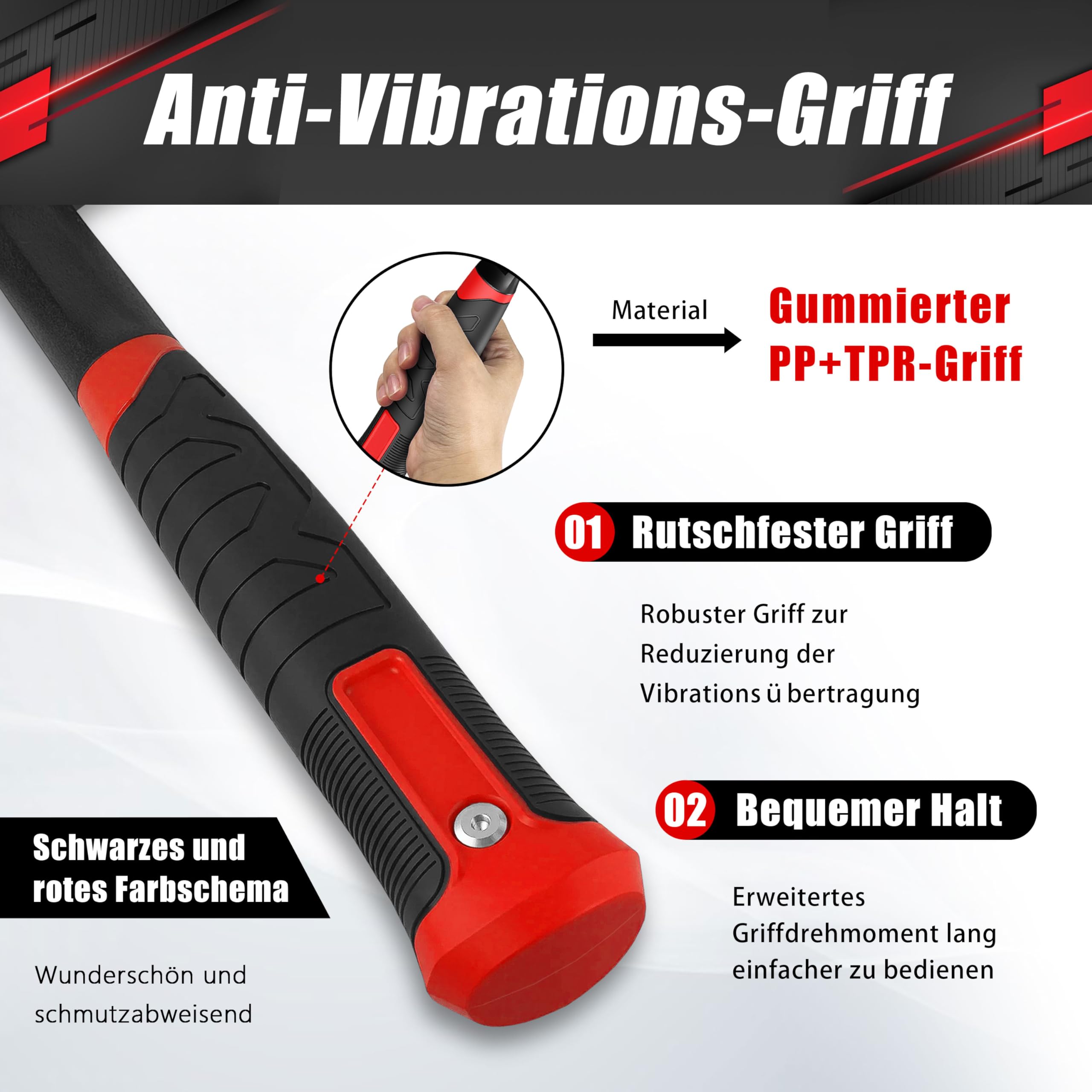 1LB Dead Blow Hammer,Totschlaghammer-Schwere einteilige Konstruktion aus geschmiedetem Kohlenstoffstahl,Pvc-Hammer mit Stahlkugel-gefülltem Kopf, Anti-Vibrations-Griff für Präzision und Kontrolle