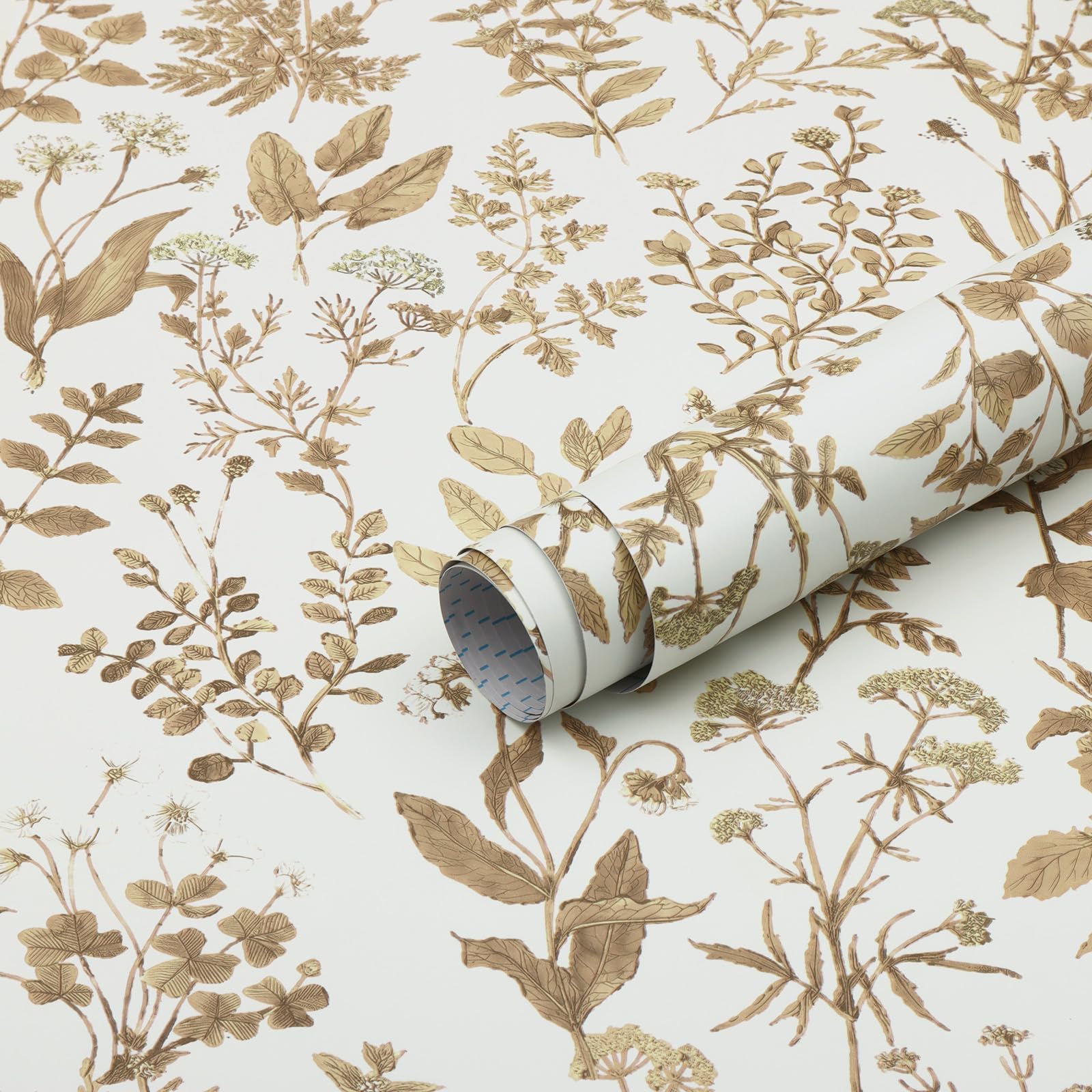 Fiula 44CM x 3M Self Adhesive Wallpaper White Peel and Stick Wallpaper Floral Leaf Decorative Furniture Sticker Removable Vinyl Roll for Furniture Surfaces Wall Living Room Bedroom Light BrownGlobal Recycled StandardGlobal Recycled StandardGlobal Recycled Standard