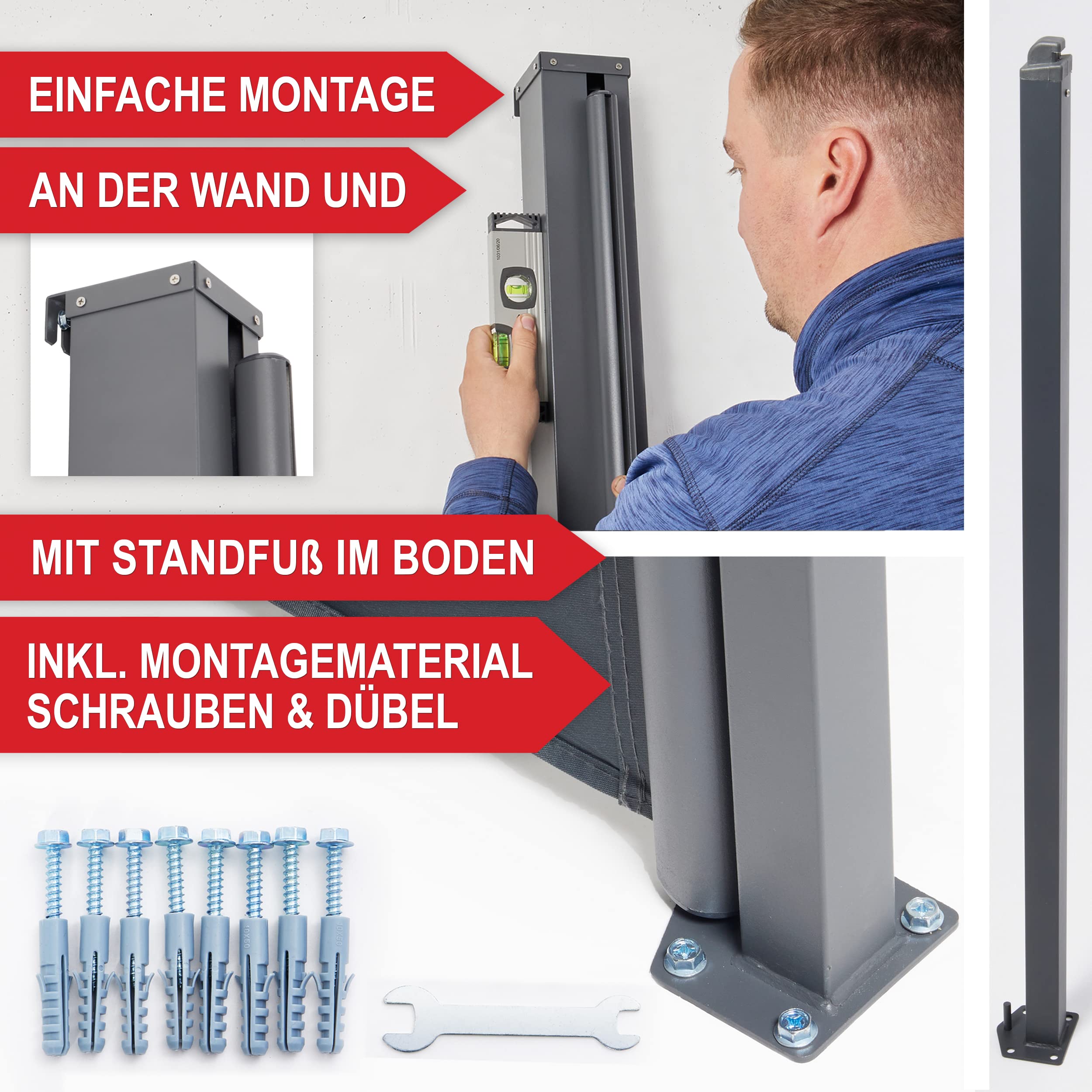 ONBEST Seitenmarkise 200x300 cm – ausziehbarer Sichtschutz | Markise zum Ausziehen für Terrasse, Balkon & Garten – Sonnenschutz, Windschutz und Sichtschutz für außen
