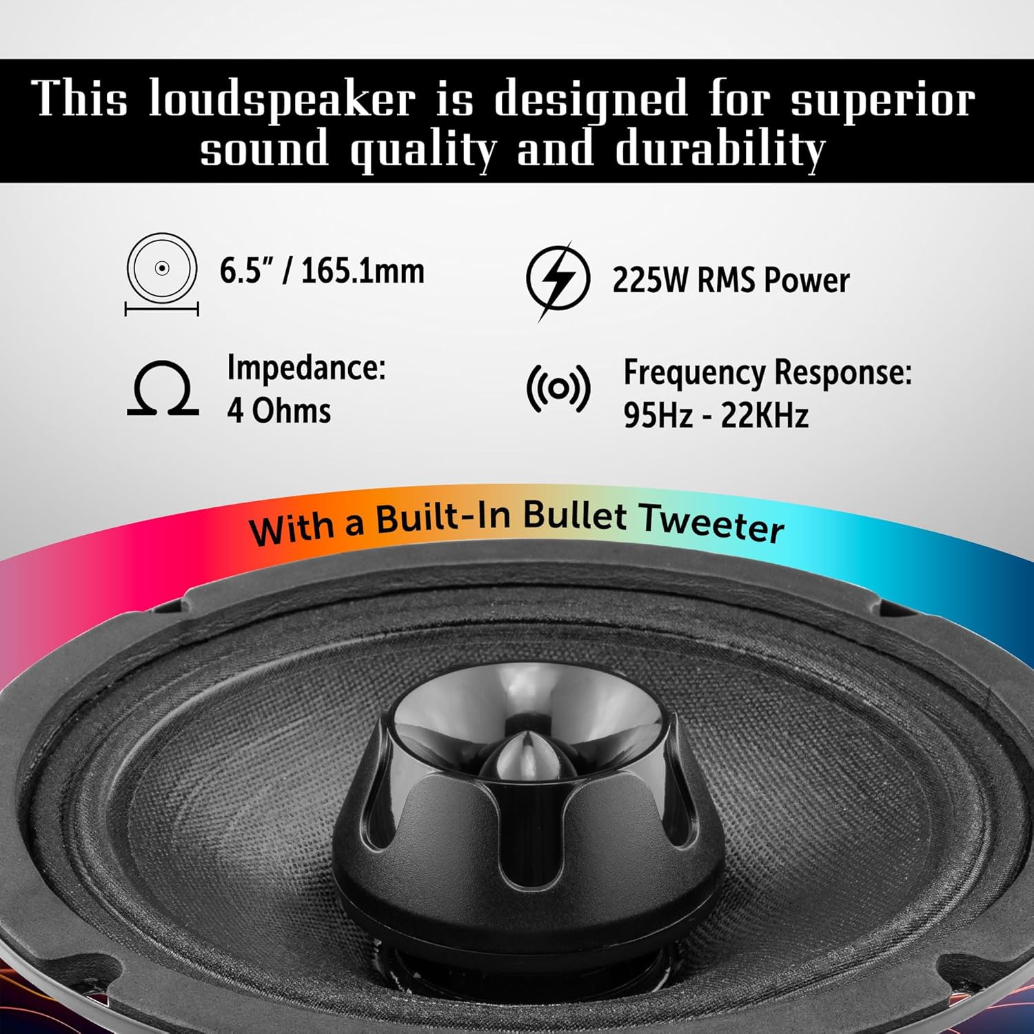 BLACK DIAMOND Dia-XT6 6.5" 2-Ways MidRange Loudspeaker with Built-in Bullet Tweeter 4-Ohm 450 Watts (1 Speaker)
