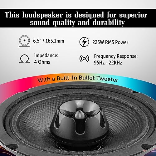 Miniatura 3 de BLACK DIAMOND Dia-XT6 - Altavoz de rango medio de 2 vías de 6.5 pulgadas con tweeter de bala incorporado 4 ohmios 450 vatios (1 altavoz)