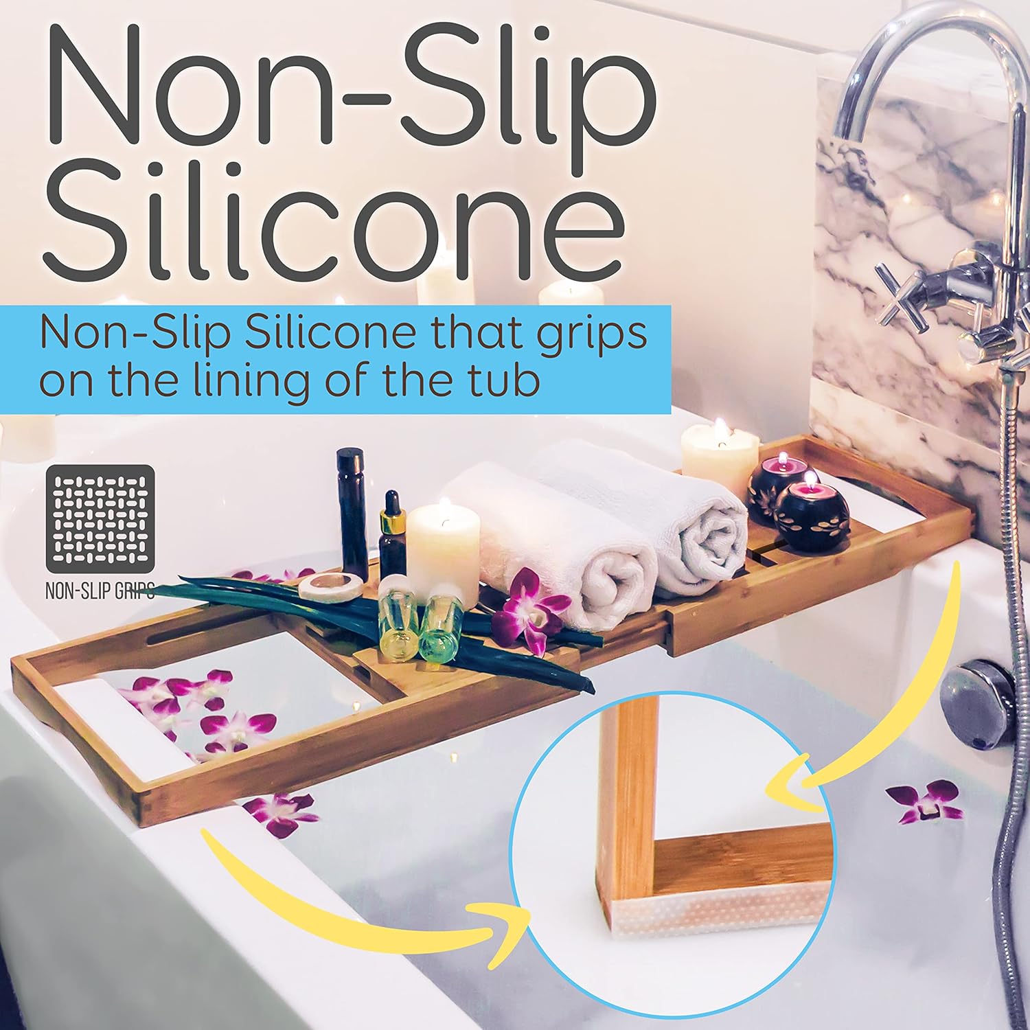 SereneLife Luxury Bamboo Bathtub Caddy Tray-Adjustable Natural Bath Tub Organizer with Wine Holder, Cup Placement, Soap Dish, Book Space & Phone Slot for Spa, Bathroom & Shower, Wood Brown : Home & Kitchen