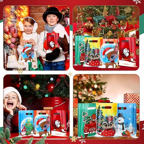 Miniatura 6 de Sinmoe 200 bolsas de plástico para mercancías de Navidad a granel con asas de 9 x 12 pulgadas, muñeco de nieve, alce y Papá Noel, bolsas