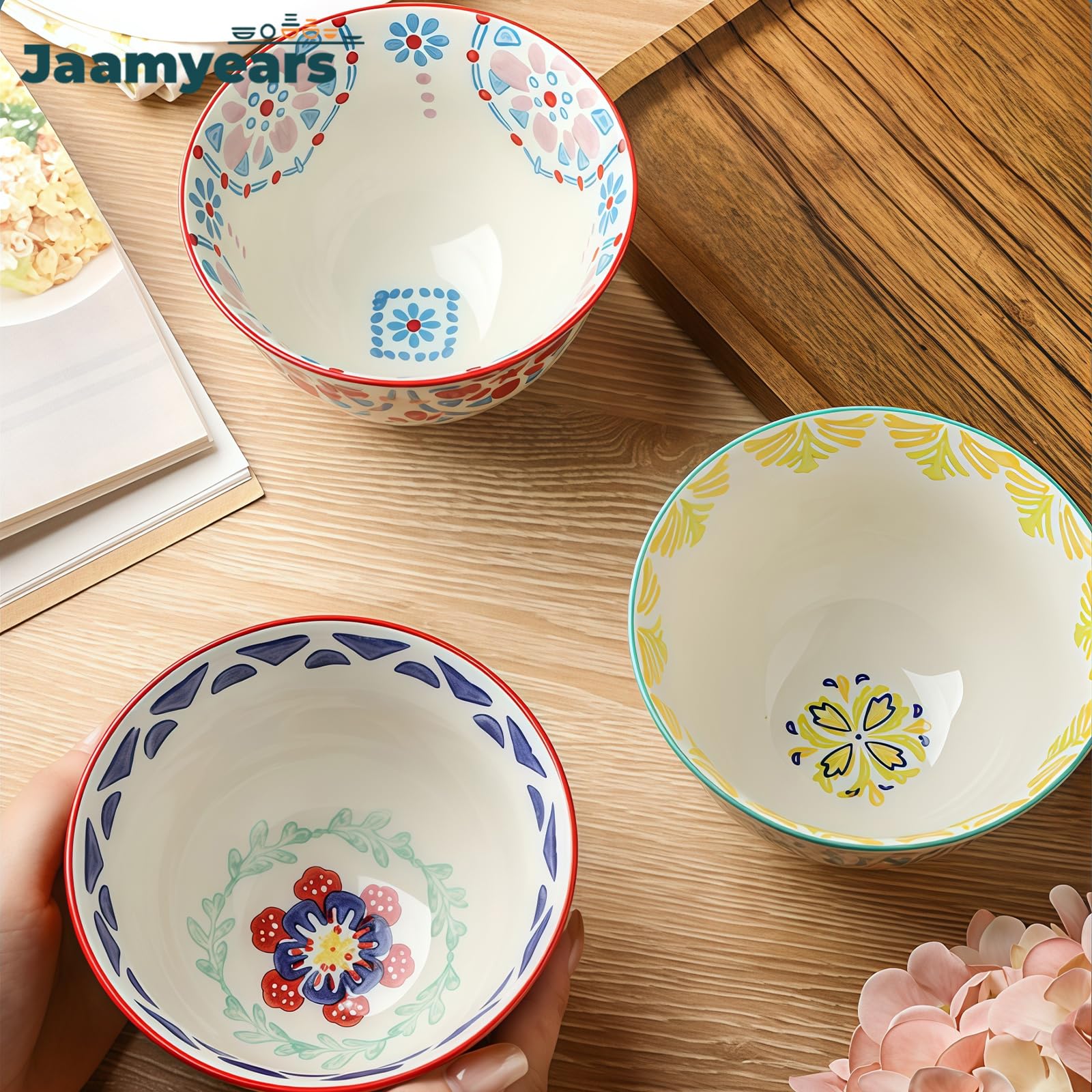 Zestaw 4 misek ceramicznych, nadają się do kuchenki mikrofalowej, porcelanowe miski do zupy, wszechstronne miski z kamionki na płatki śniadaniowe, ryż, sałatkę, niezbędne naczynia obiadowe