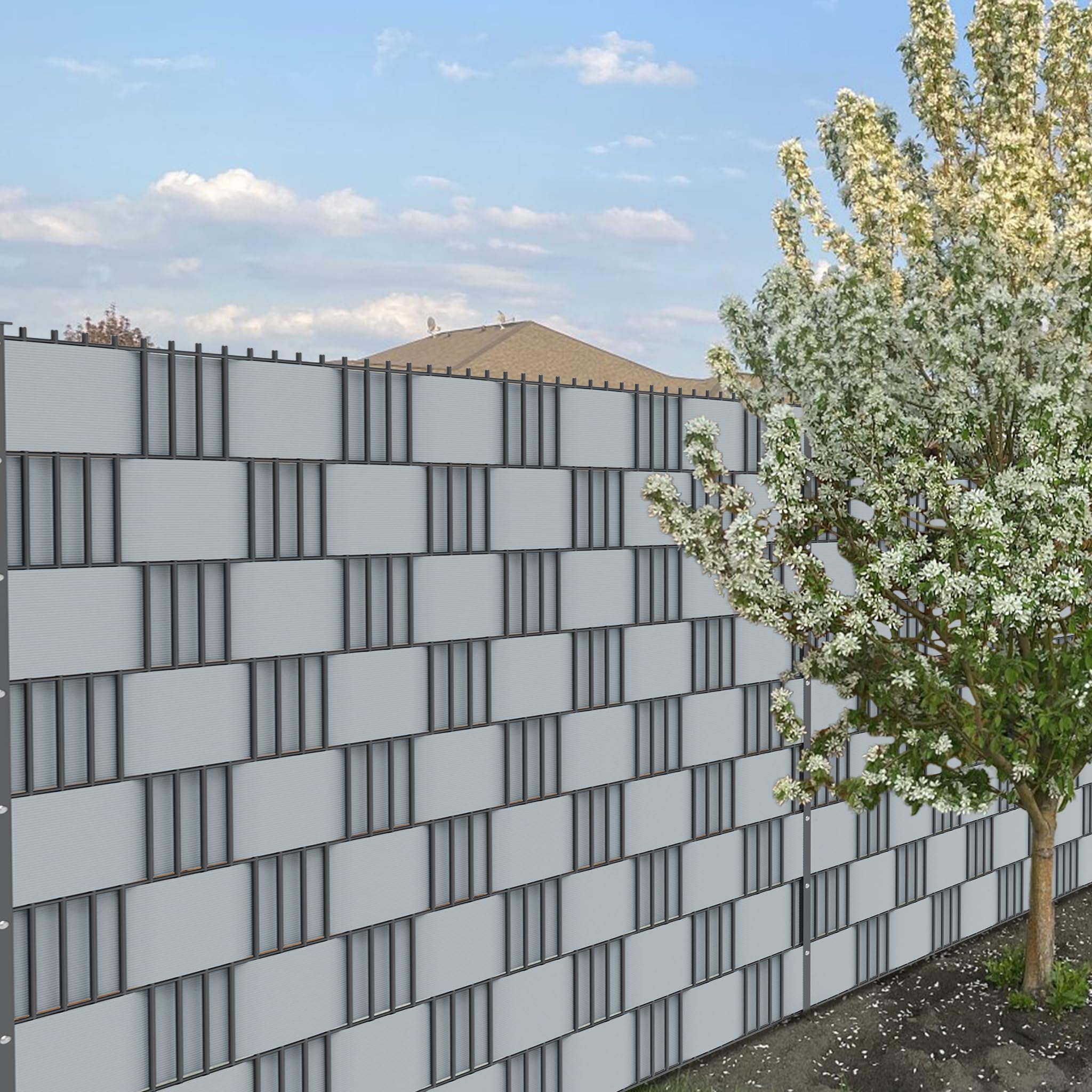 XMTECH Sichtschutzstreifen Hart-PVC Doppelstabmatten 2,5m 30 Stück Grau | Schützt vor Blicken und Sonne, UV-beständig sowie wetterfest für Garten, Balkon und Terrasse im Außenbereich