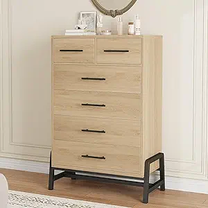GarveeHome 4+2 Dresser for Bedroom, Freestanding 46.6" Tall Drawer Dresser with Storage, Wooden Closet Storage Chest for Living Room, Bedroom, Entryway, Natural Oak
