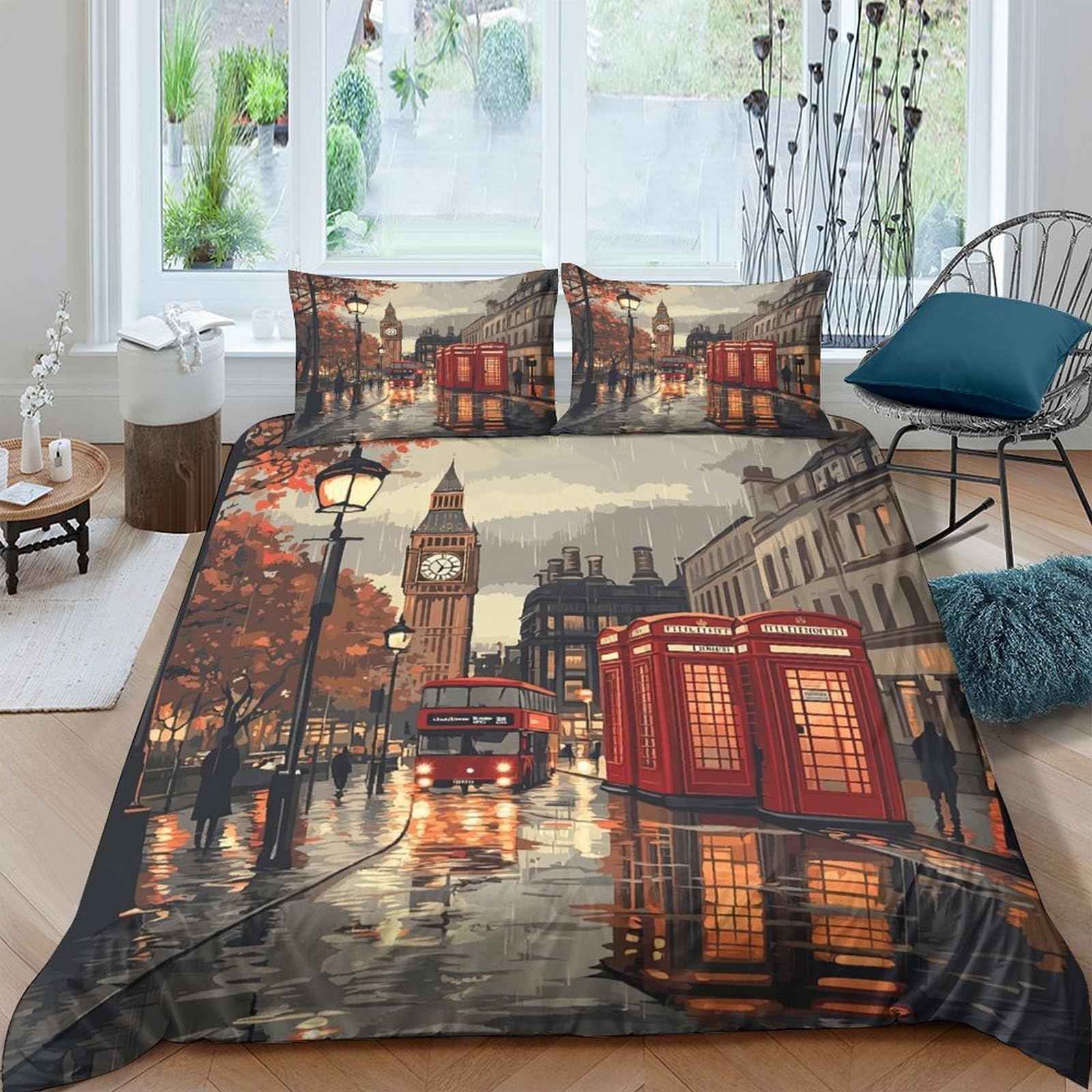 Ctjqhvkz Style-1 3D Printed London Street Fitted Sheet Microfiber Urban Night Bed Cover For Bedroom Guest Room Home Decor Single（135X200cm）