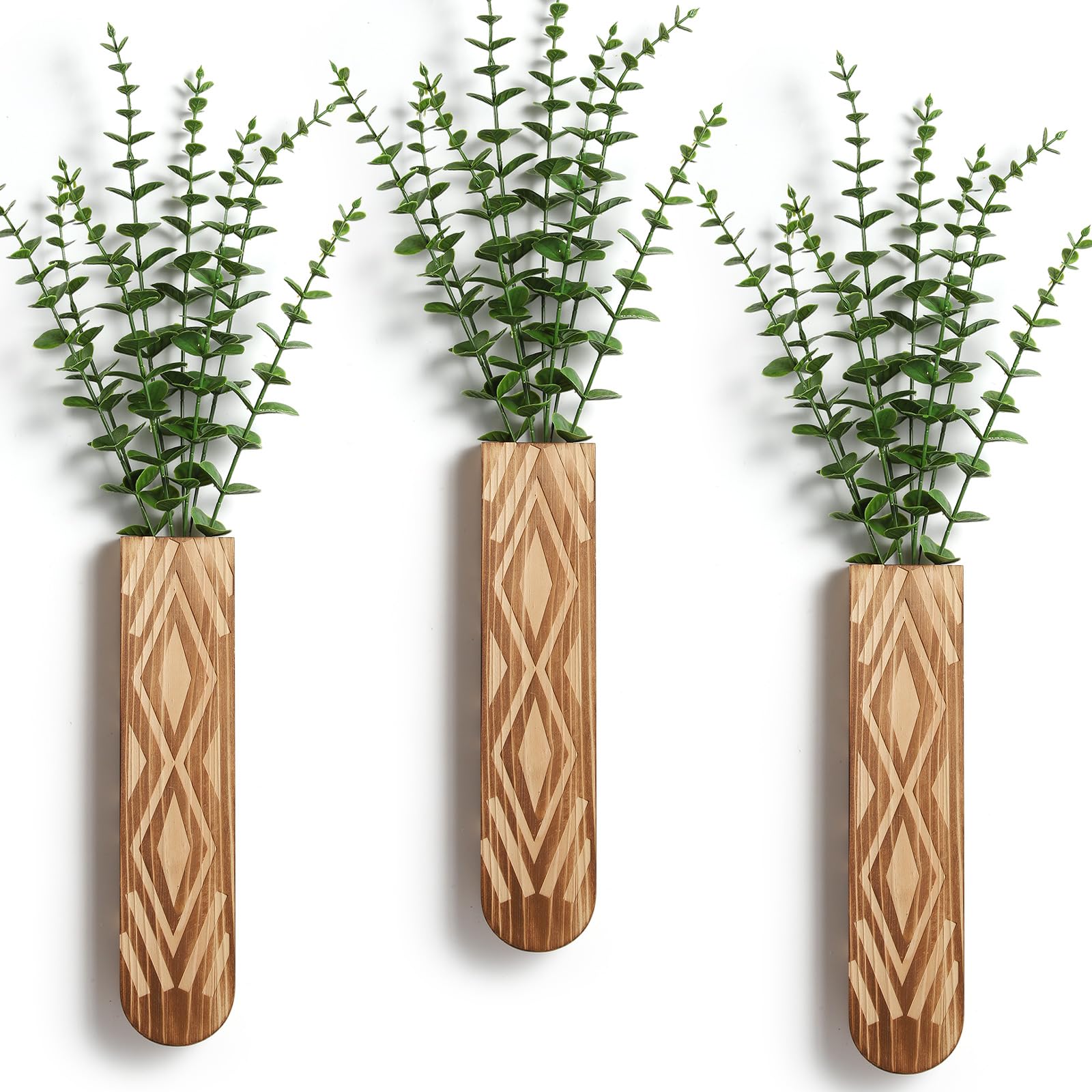 3 Pack Wood Wall Planter, Boho Wall Vase for Hallway Decor and Bathroom Decor, Modern Farmhouse Decor, Wooden Hanging Planter for Holding Dried Flowers and Faux Greenery