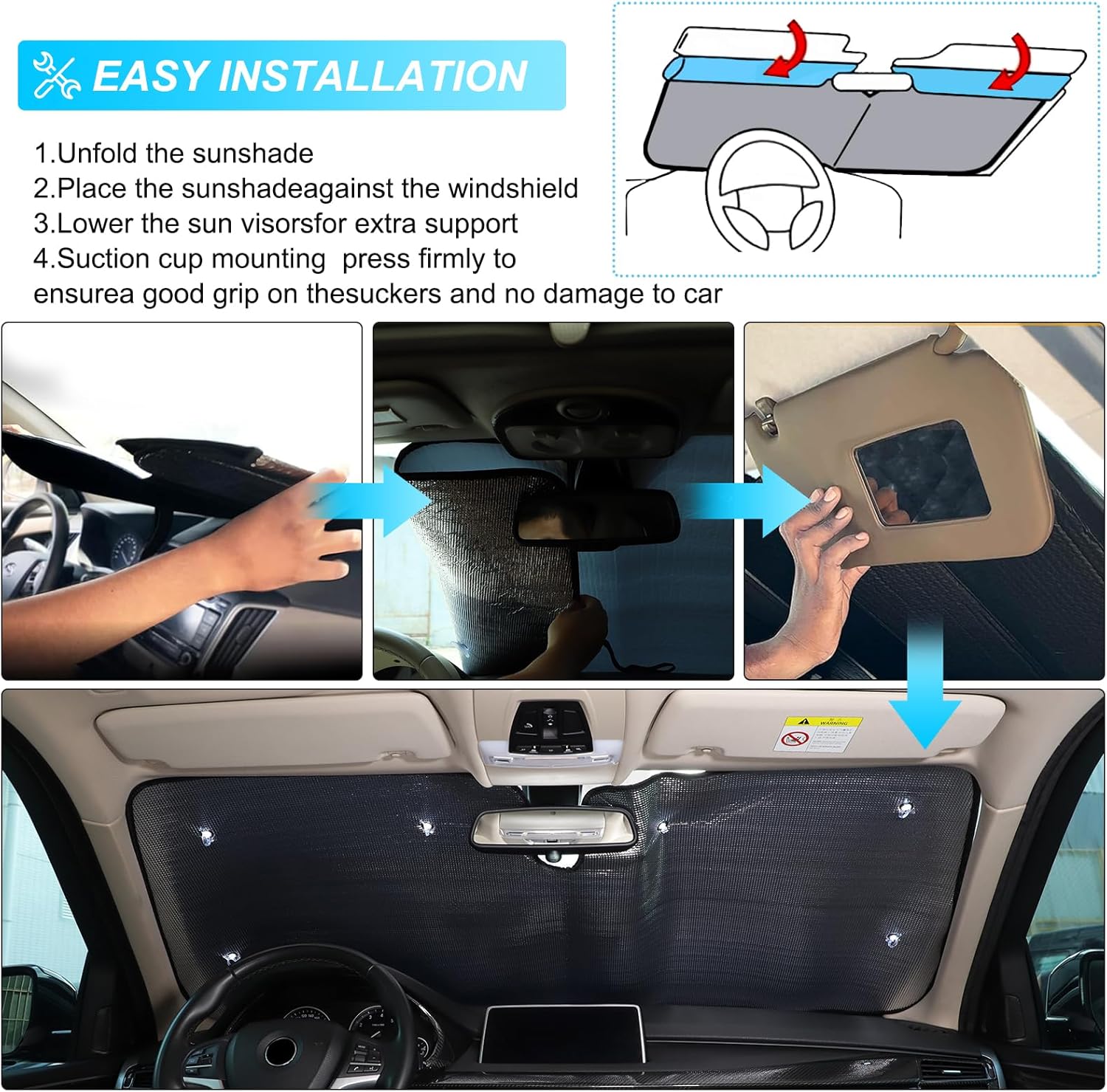 Windshield Sun Shade Compatible with BMW X5 F15 F85 2014-2018, Front Window Sunshade Heat Blocker Visor Protector Reflective Sunshade Keep Your Car Cooler,1PCS