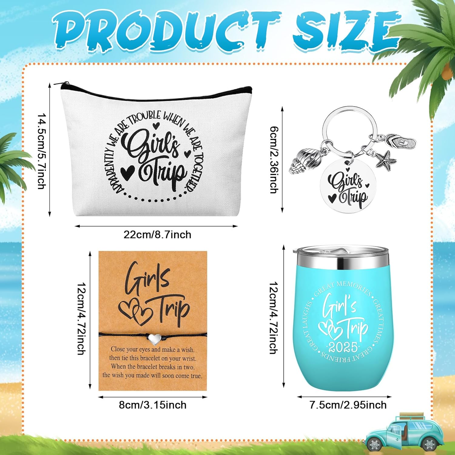 Maxcheck 16 Pcs Girls Trip Gifts Set Include Girl Trip Tumbler Cosmetic Bag Keychains Bracelets and Cards for Girls Weekend Bachelorette Travel Vacation Party Favors