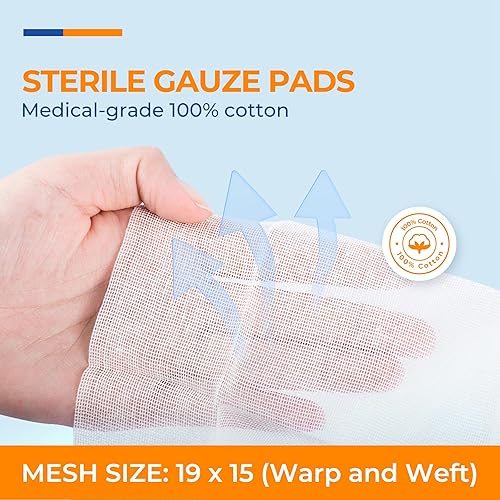 Miniatura 2 de 200 paquetes de almohadillas de gasa estériles de 4 x 4 pulgadas, 12 capas, 100% algodón, esponjas de gasa grandes para el cuidado de heridas,
