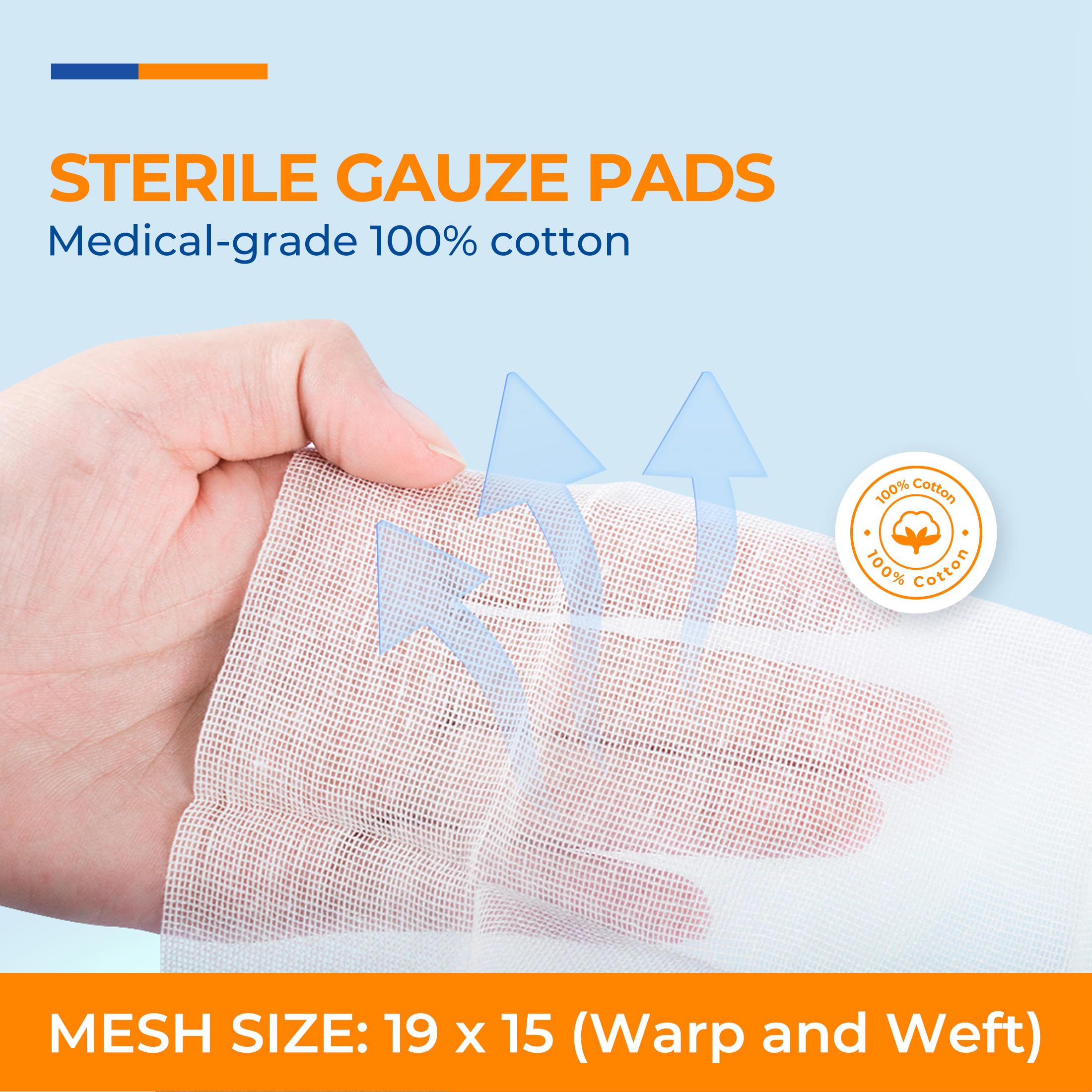 100 Pack Sterile Gauze Pads 2x2 Inch 12-Ply, 100% Cotton Large Gauze Sponges for Wound Care, Highly Absorbent Bulk Hospital-Grade First Aid & Surgical Dressing — Amazon image 2