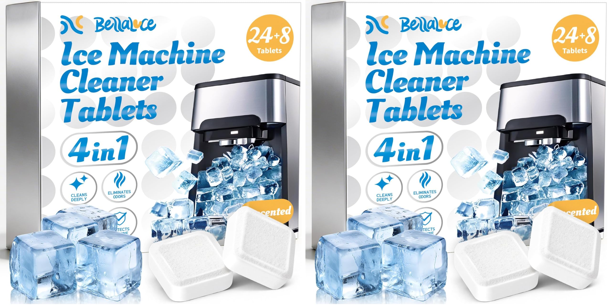Bellaluce Ice Machine Cleaner Tablets Descaler (64 Pack) – Nickel-Safe Countertop Portable Commercial Ice Maker Cleaning – Remove Hard Water Buildup, Odor-Free, Crystal Clear Ice