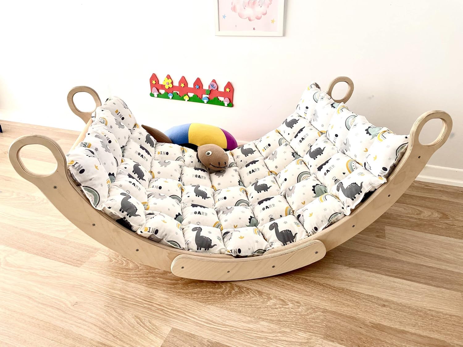 Montessori 2 Pieces Set Arch and Pillow-Wooden Climbing Arch Cushion Pikler Triangle Set Kids Climbing Arch Rocker Pillow Climber Toddler Rocker Kid Toy Wooden Waldorf Pickler