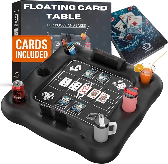 Floating Card Table for Pool, Lake - Holds Up to 50 LBS - Fun Swimming Pool Accessories for Adults, Cool and Unique Drink Floaties