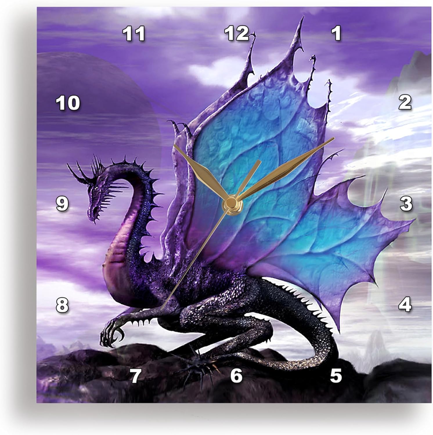 3dRose DPP_4145_3 Fairytale Dragon Wall Clock, 15 by 15-Inch