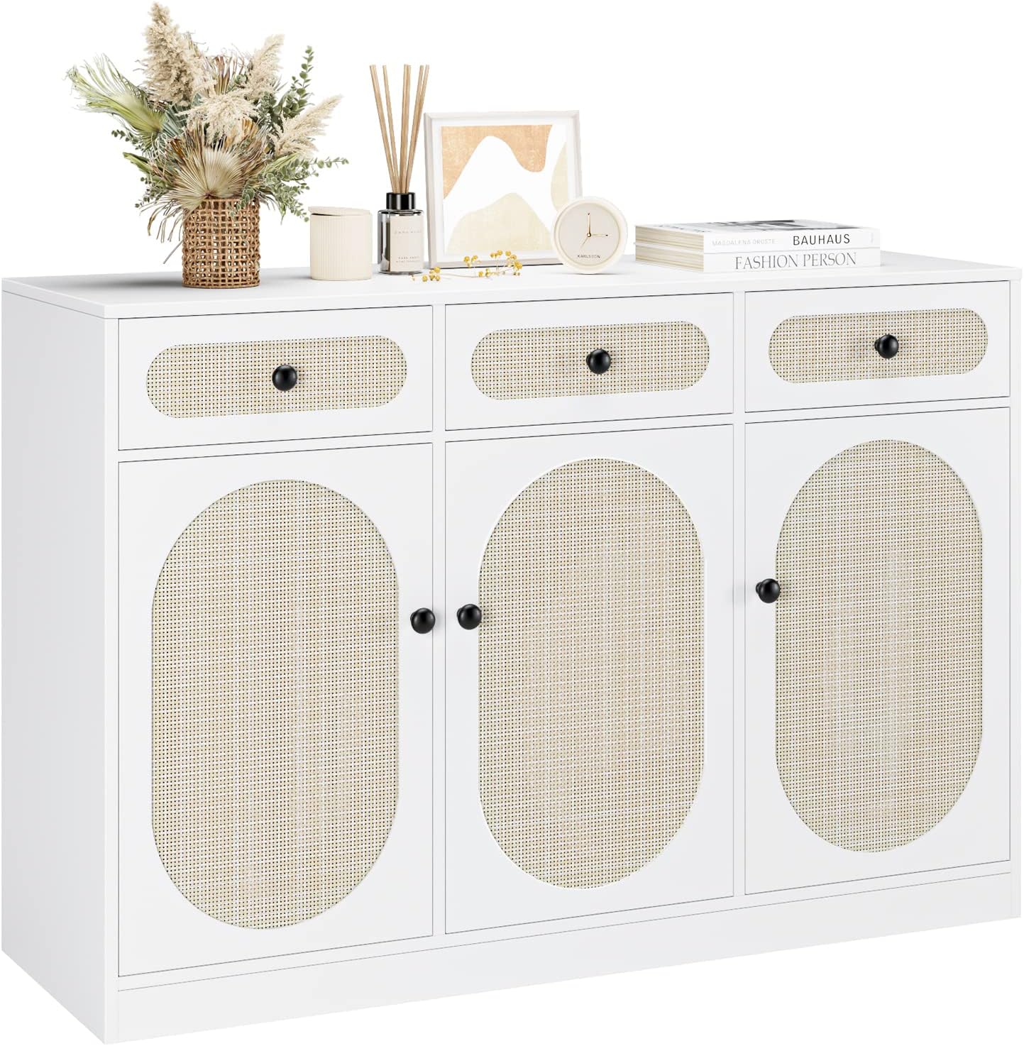 HOMCOM Aparador Para Cocina Salón Buffet Con 3 Cajones Y Armario De 2 Puertas De Rejilla 140x45x80 Cm Natural~1d396kn2a4001