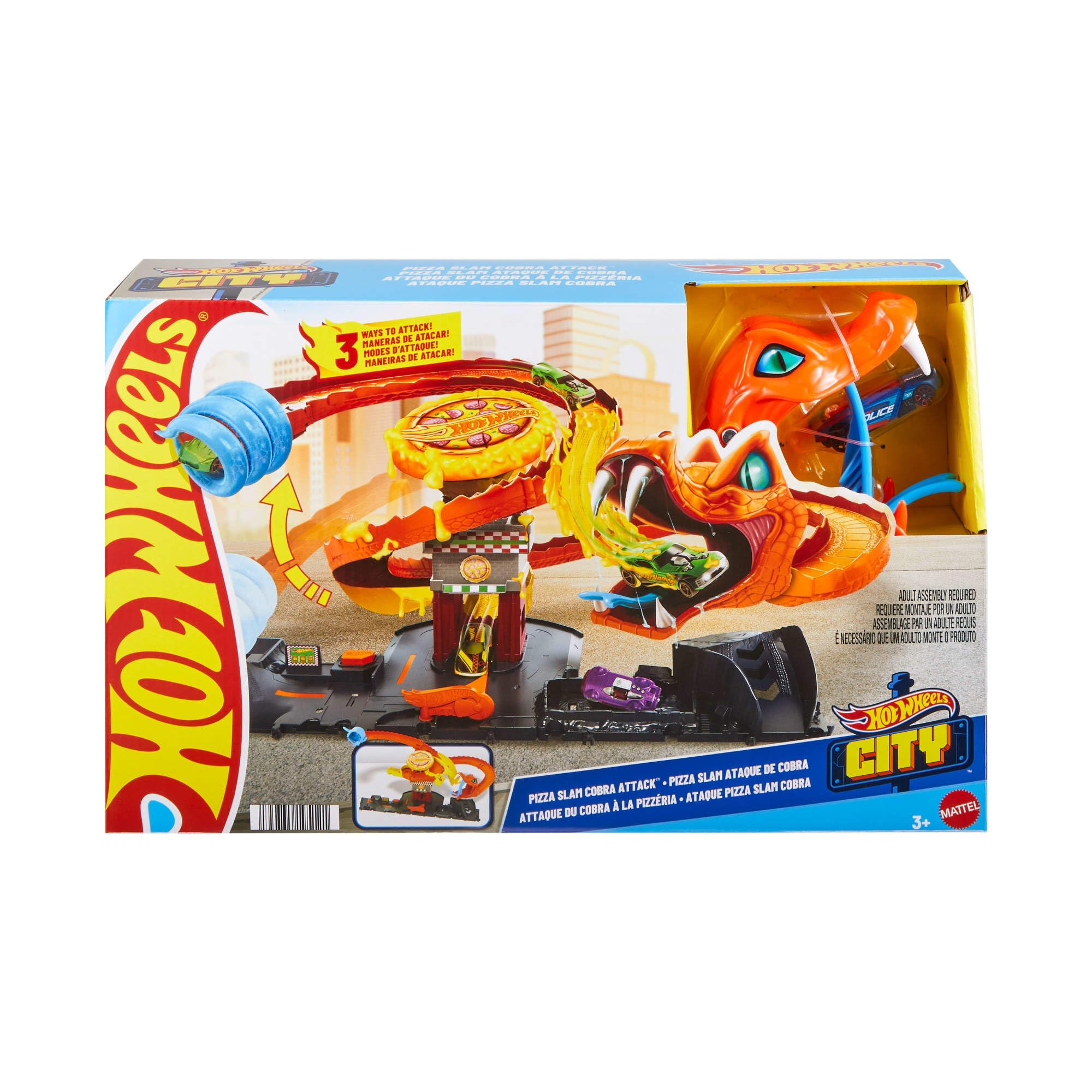 Hot Wheels Let’s Race Netflix - Coffret L’Attaque De La Pizzeria avec 1 Voiture Incluse, Piste Serpent en Spirale, Générateur Aléatoire, Échelle 1/64, Jouet Enfant, A Partir De 4 Ans, HTN81