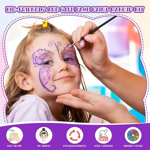 LOUHUA 54 Colors Face Painting Kit for Kids, Non Toxic Water Activated Face Paint Palette with Stencils, Brushes, Gems, for Halloween Makeup Birthday Carnival Cosplay, Washable Facepaint Kit