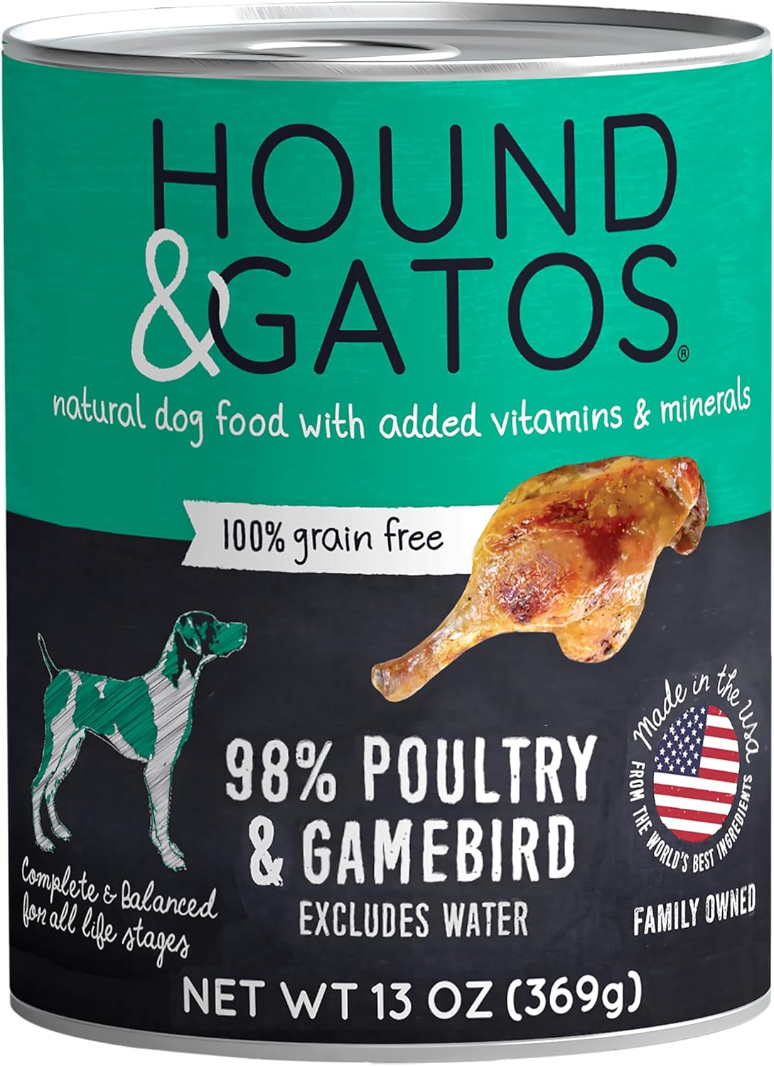 Hound & Gatos Wet Dog Food, 98% Real Meat, Single Protein Chicken Recipe, Supports Digestive Health, High Protein, Limited Ingredients, Grain Free, 13 oz. Cans (Pack of 12)