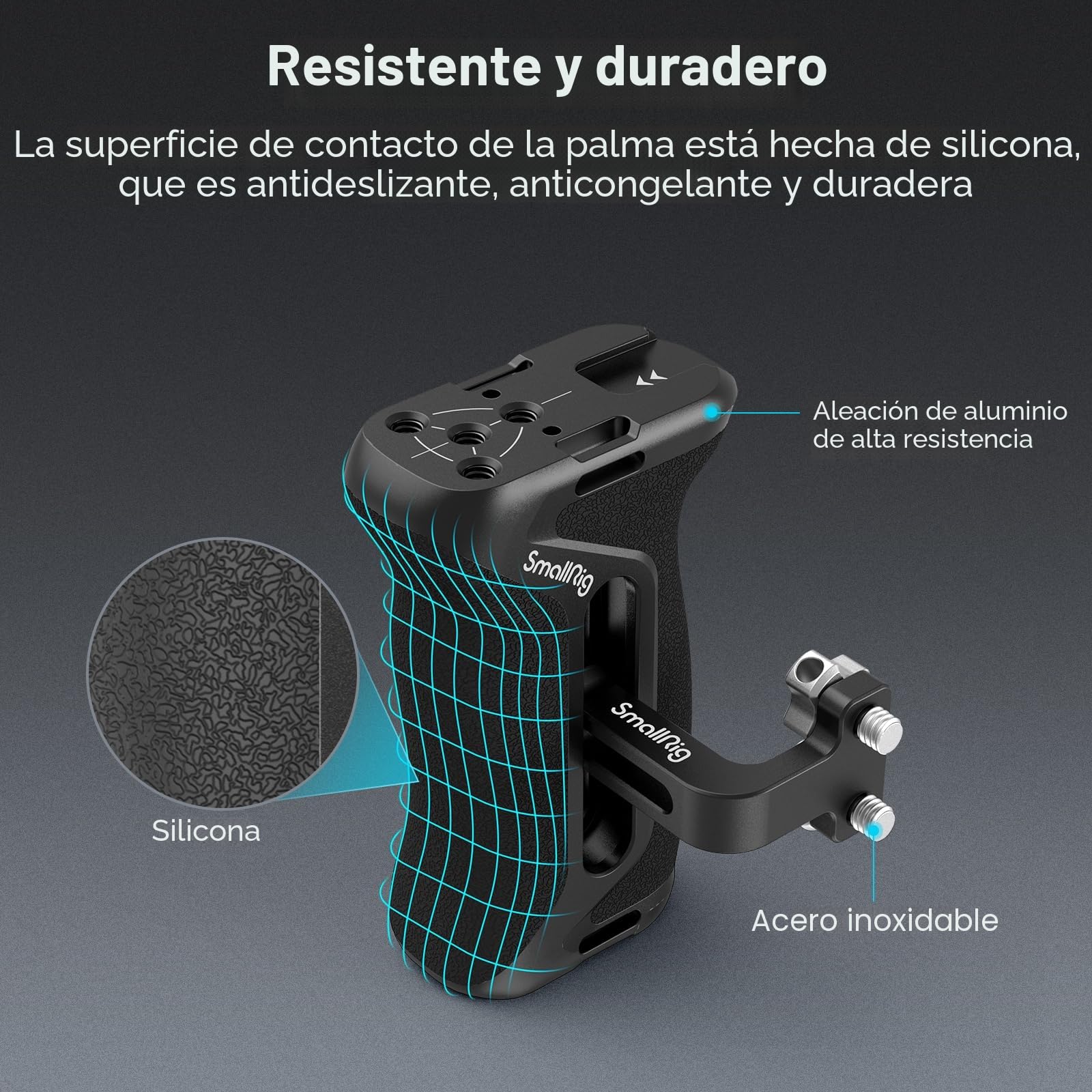 SMALLRIG Mango Lateral de Aluminio con Tornillo de 1/4'' para Jaulas de Cámara, Side Handle Ergonómica Universal 36mm Ajustable hacia Arriba/Abajo - 4015