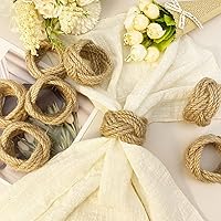 Vista 3 de WINGFISH Juego de 24 servilleteros tejidos de arpillera de yute a granel para mesa de comedor, servilleteros náuticos, decoración de mesa