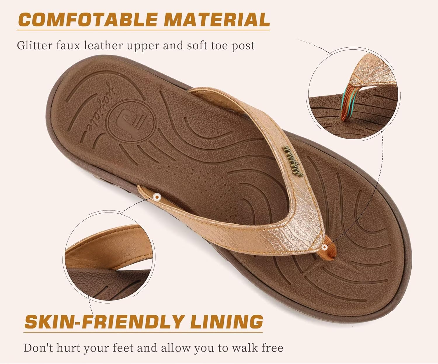 jiajiale Womens Fashion Orthotic Flip Flops Ladies Slip On Lightweight Comfortable Thick Cushion Yoga Mat Thong Sandals With Plantar Fasciitis Arch Support - Image 5