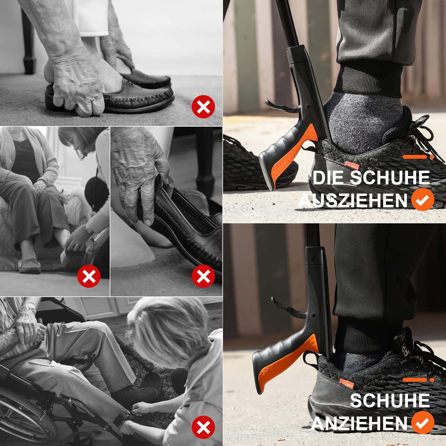 Jellas Lot de 2 Pince de préhension Pliable de 81,3 cm avec Embout magnétique Solide et Chausse-Pied, Outil d'aide pour ramasser Les ordures, ramasser Les déchets, Extension de Bras (Orange)