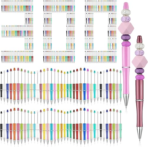 Kosiz 300 bolígrafos con cuentas a granel, varios bolígrafos de cuentas de plástico para bricolaje, bolígrafo de tinta negra para hacer bricolaje,