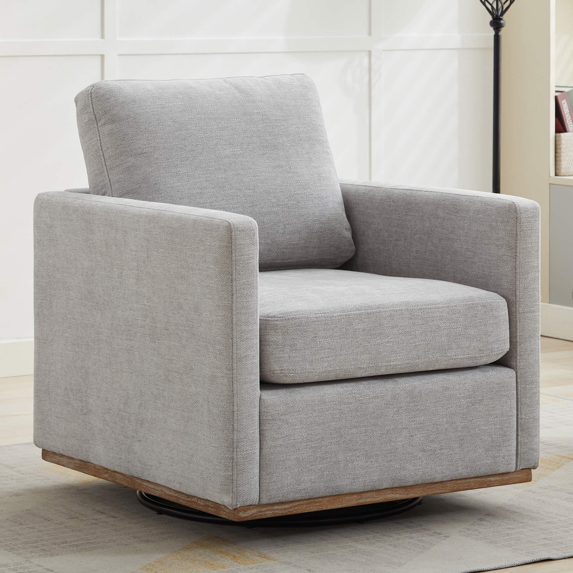 30.7" W Swivel Accent Chair, Mid Century Modern Swivel Chairs for Living Room, Comfy Small Accent Chair, Wavy Chenille, Light Gray
