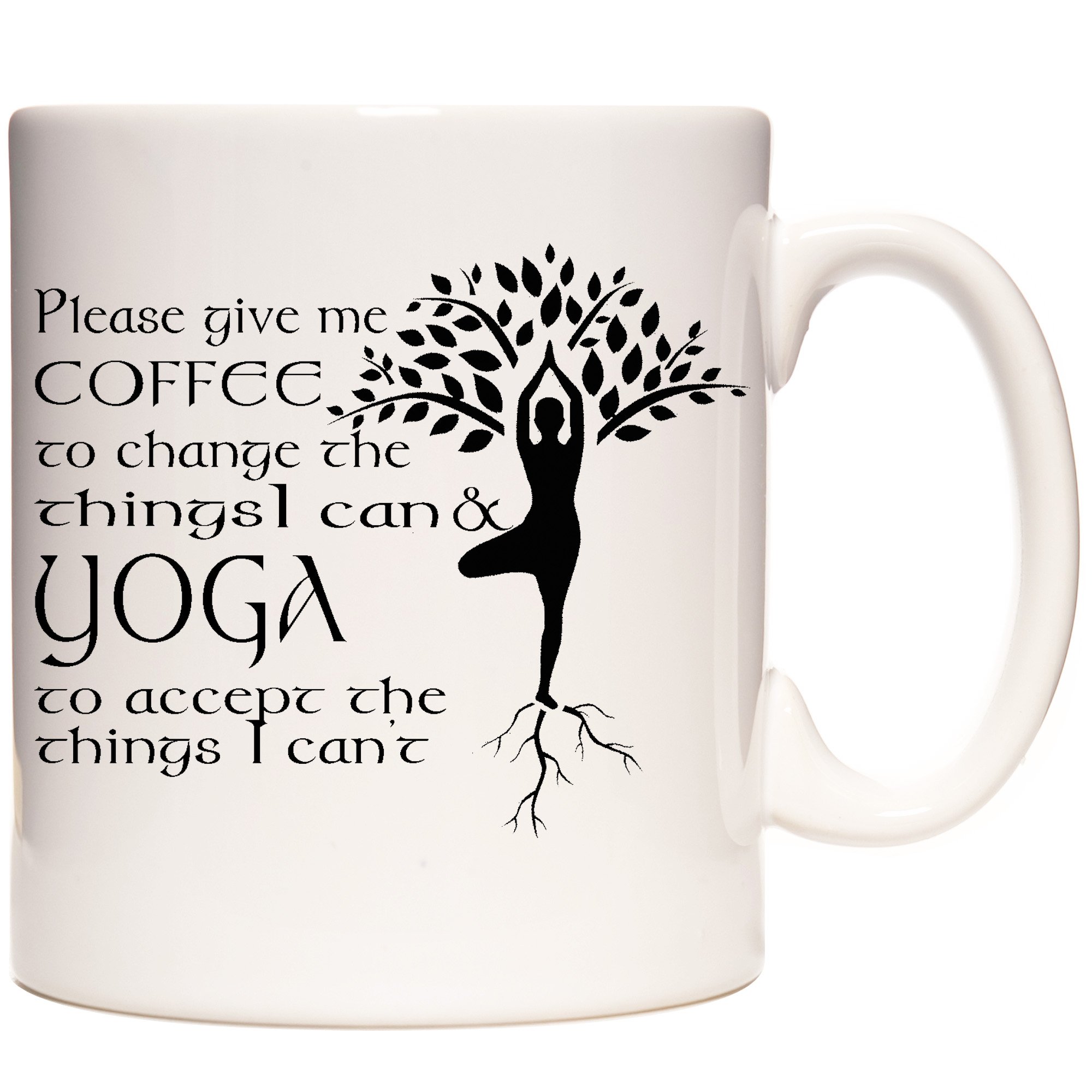 Kazmugz White Yoga Mug, Please Give Me Coffee To Change The Things I Can And Yoga To Accept The Things I Can't. Gift Mug